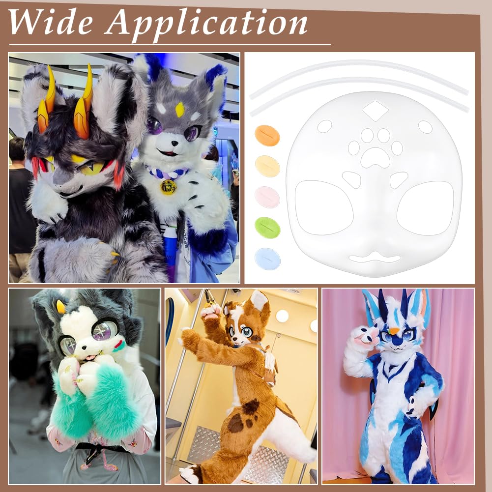 WADORN Fursuit Head Base with Mouth Accessories & Plastic Glue Sticks, Plastic Furry Mask Kit Furry Cosplay Masks for Masquerade Animal Suit Cosplay and Costume Parties Decoration