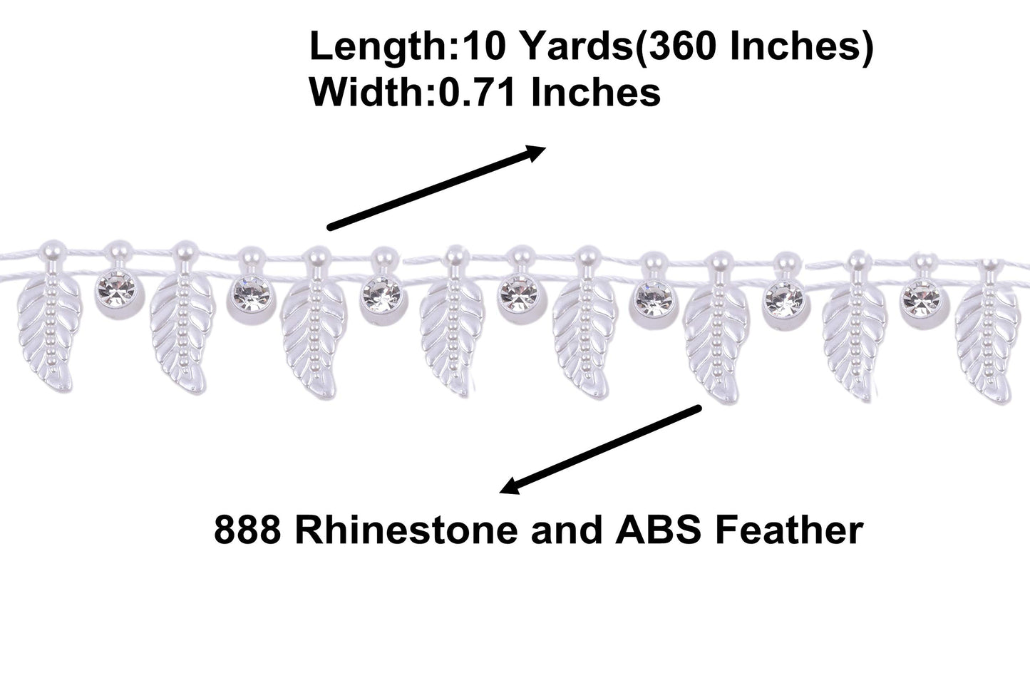 KAOYOO 10 Yards Rhinestone Beaded Chain Trim with Ivory Feather for Wedding Decoration,DIY,Craft, Sewing on Clothing