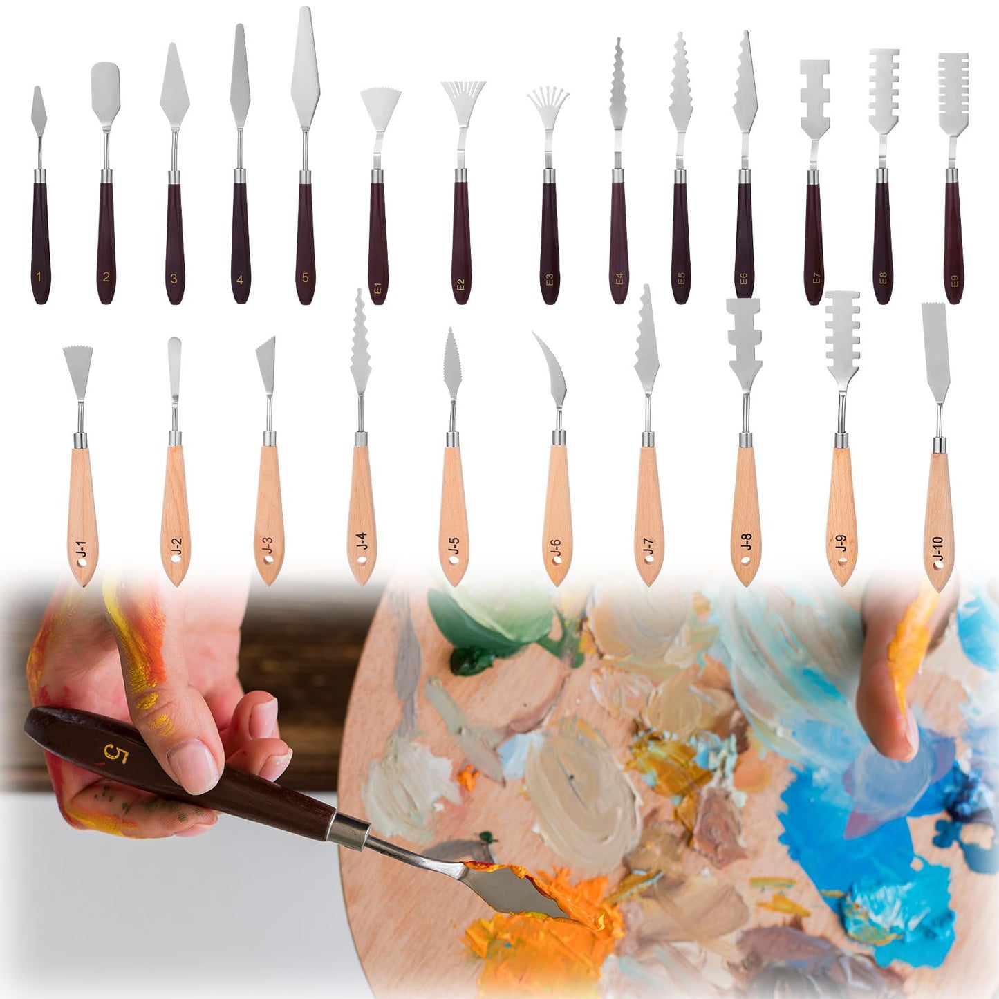 29 Pcs Palette Knife Set, Stainless Steel Palette Knife with Wooden Handle, Numbered Paint Spatula, Oil Painting Supplies for Acrylic Painting, Textured Art