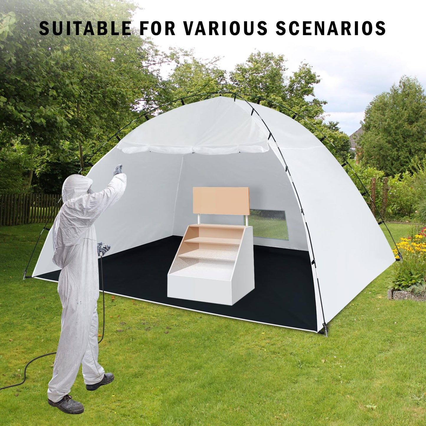 Portable Paint Booth Tent,Siebwin 10(L)x10(W)x6.2(H)ft Spray Paint Tents with Built-in Floor & Mesh Screen & Windproof Hooks, Painting Tent Station for Furniture DIY Hobby Tool, Spray Paint Shelter