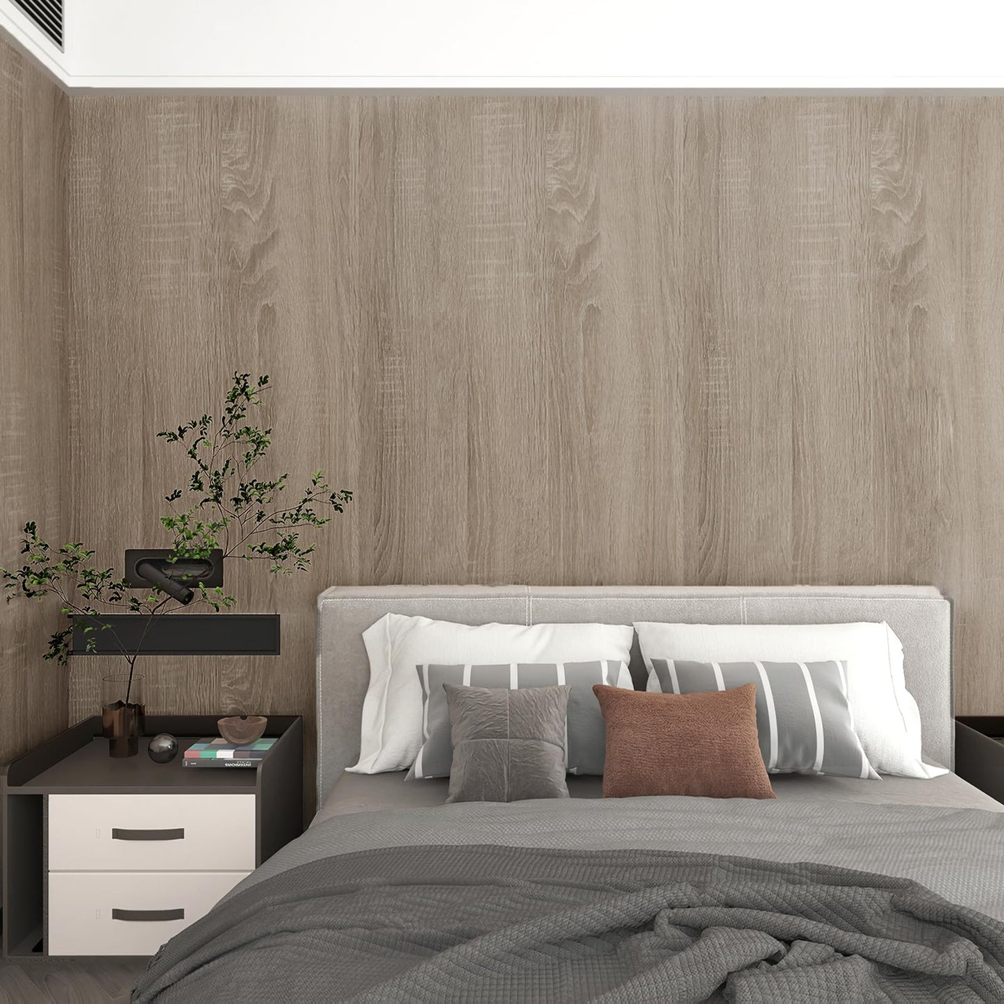 Boobest 15.7"x 354" Gray Wood Wallpaper Textured Peel and Stick Wallpaper Wood Grain Contact Paper Waterproof Removable Faux Wood Wall Paper Decor for Furniture Cabinets Crafts Bedroom Living Room