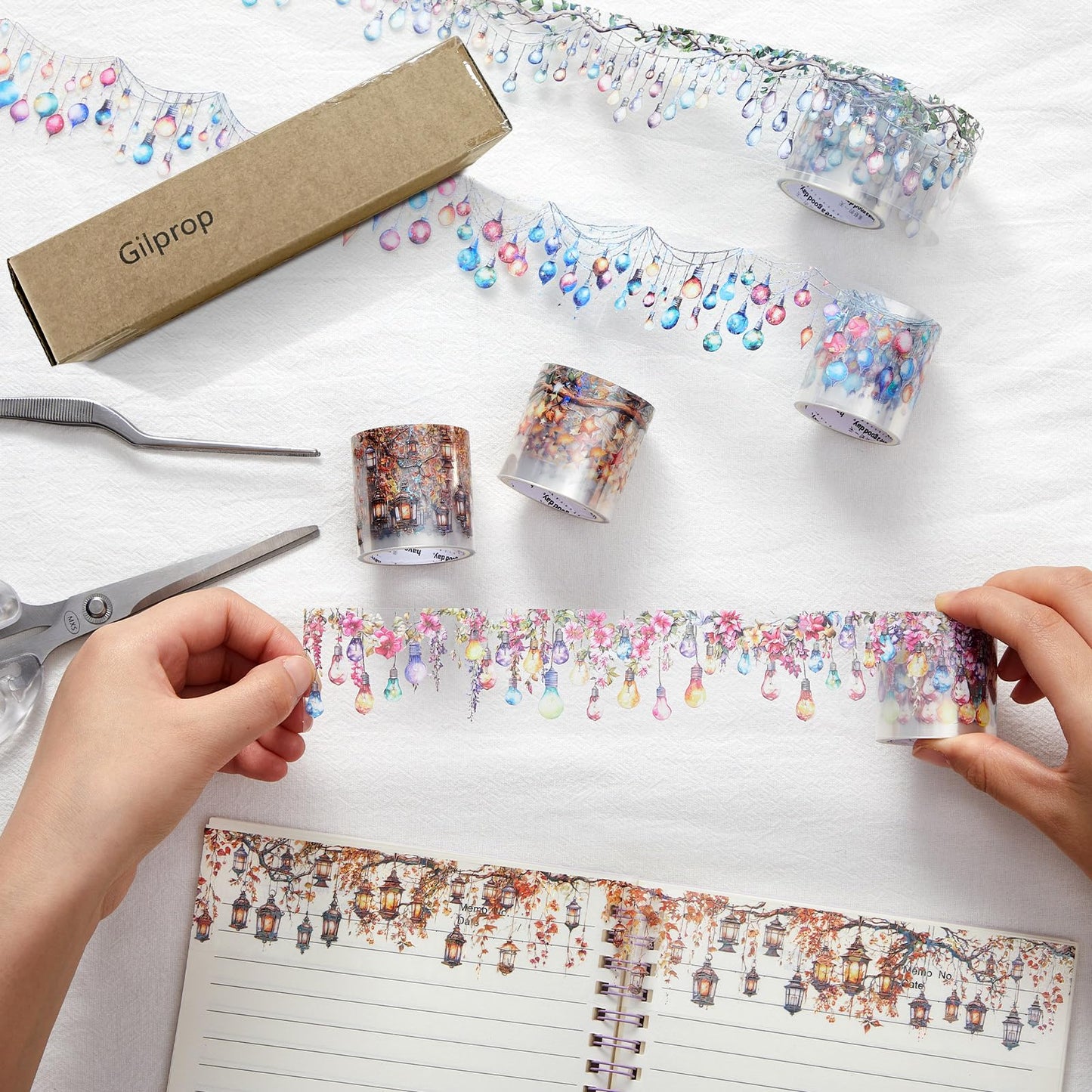 Gilprop Lighting Washi Tape Set, 5 Rolls Clear PET Decorative Tape, Fairy Light Laser Bulb Aesthetic Stickers for Journal, Scrapbook, Planner Decoration DIY Art Craft, 50mm Wide x 78.74 Inch Long/roll