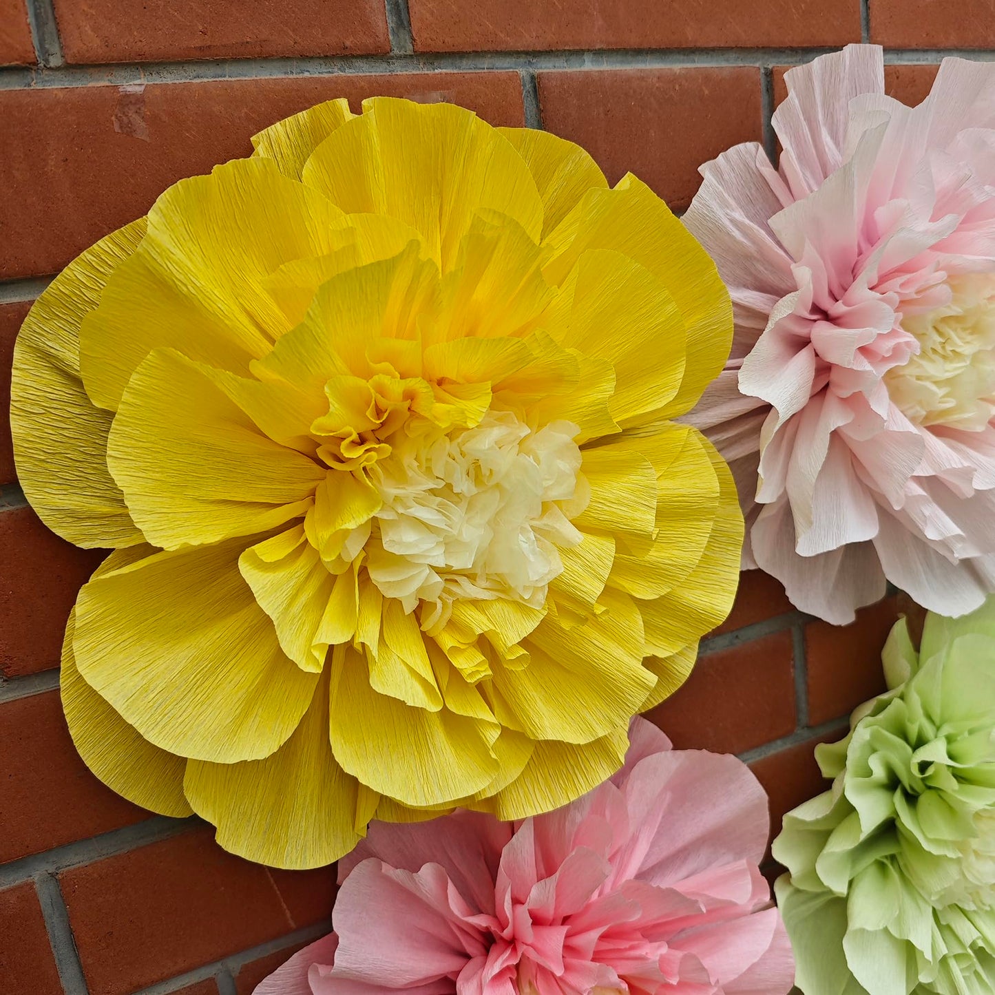 Mybbshower Crepe Paper Flower for Wall Psprt Pom Pom Decor Girls Birthday Party Backdrop Baby Shower Nursery Room Decoration Pack of 4 (Blush Yellow Mint)