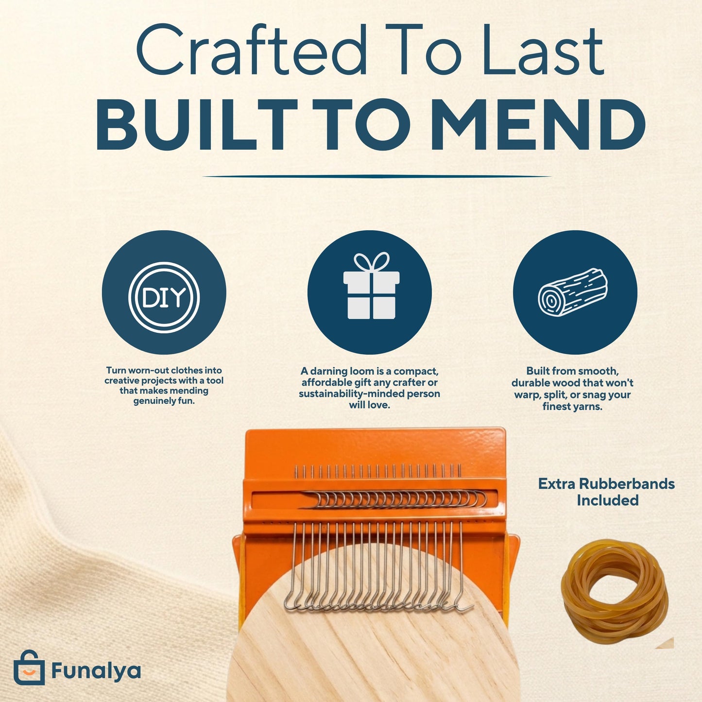 Funalya Darning Loom 21 Hooks Speedweve Mending Loom Kit for Visible Mending 2 Needles & 10+ Pattern Guideā Mini Patch Loom for Jeans Socks Repairs, Speed Weave Patchmaker Loom Small Darner Tool