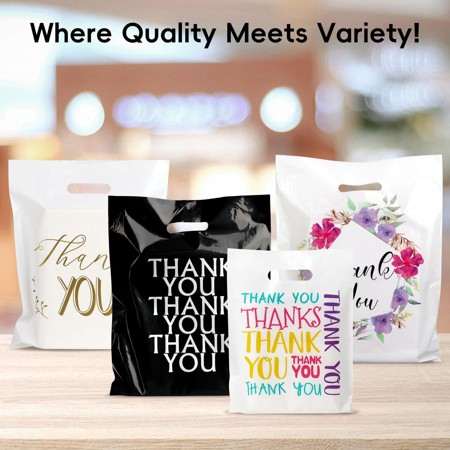 POPGIFTU Black Thank You Bags 12x15, 100 PCS Plastic Shopping Bags with Handles, Boutique Retail Bags for Small Business, Merchandise Gift Bags Bulk