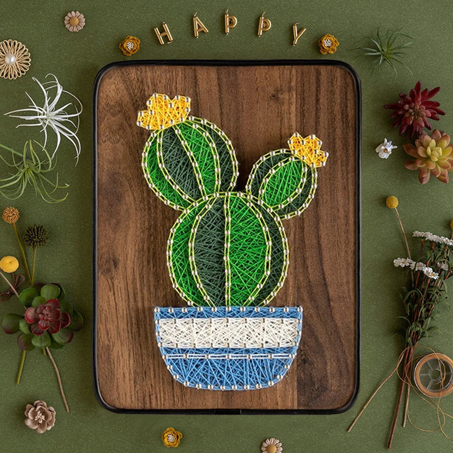 BAZIMA DIY String Art Kit for Beginner, DIY Cactus Potted Craft Kit,Unique Gift,Craft Kit for Holidays,Cactus With Yellow Flowers