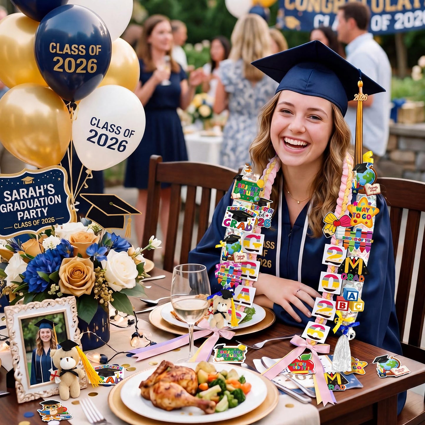 Craftsatin 28 Pcs Ribbon Kindergarten Graduation Candy Lei Making Kit, Class of 2026 Tubing Include 12 Candy Lei Bag 3 Rolls Ribbon 11 Cards and Bear Keychain for Preschool Grad Party Gift DIY Wreath