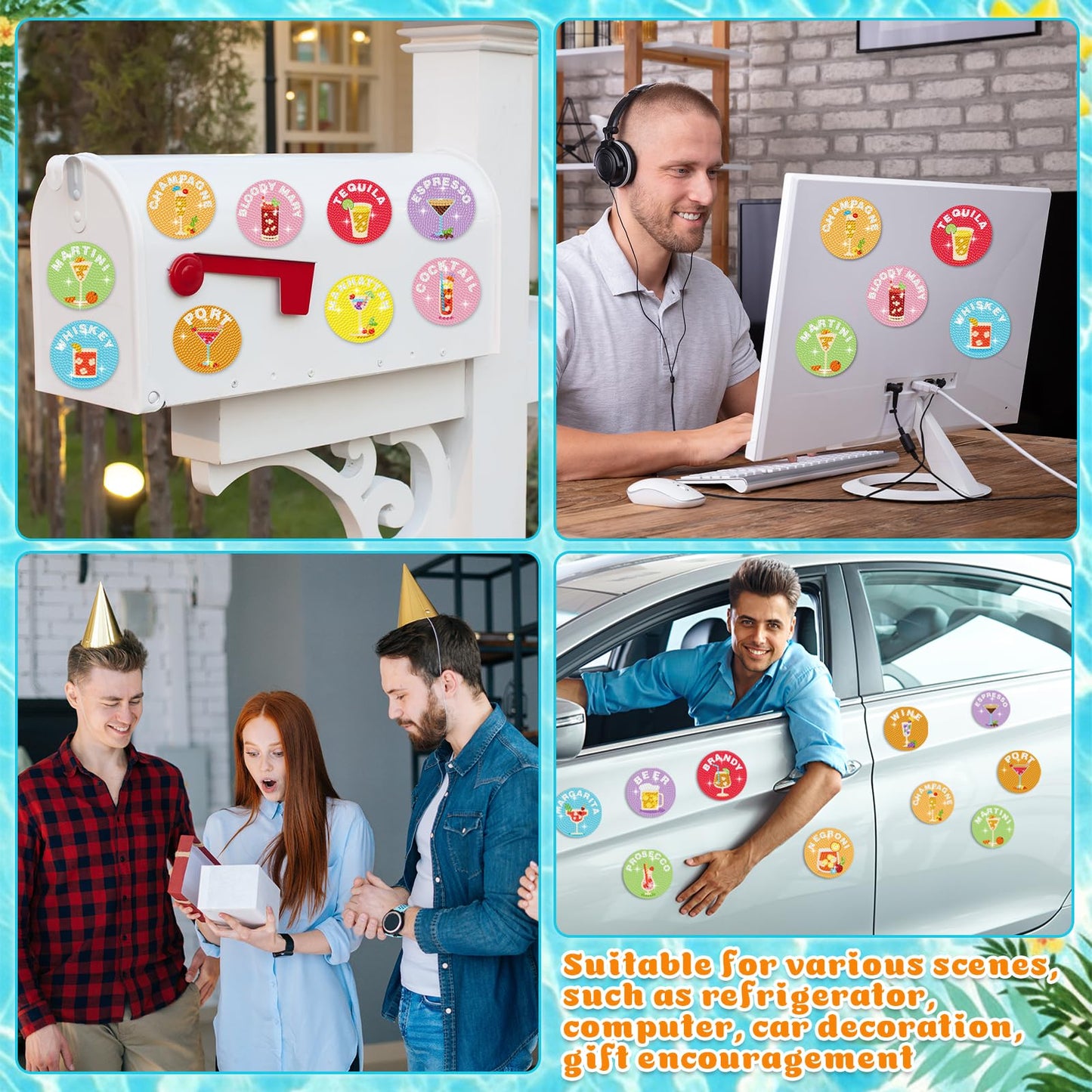 Saysurey 16 Pcs Diamond Art Magnet Kits Diamond Painting Magnets DIY for Adults Crafts Refrigerator Painting Stickers Kits for Gifts Home Decor (Motivational)