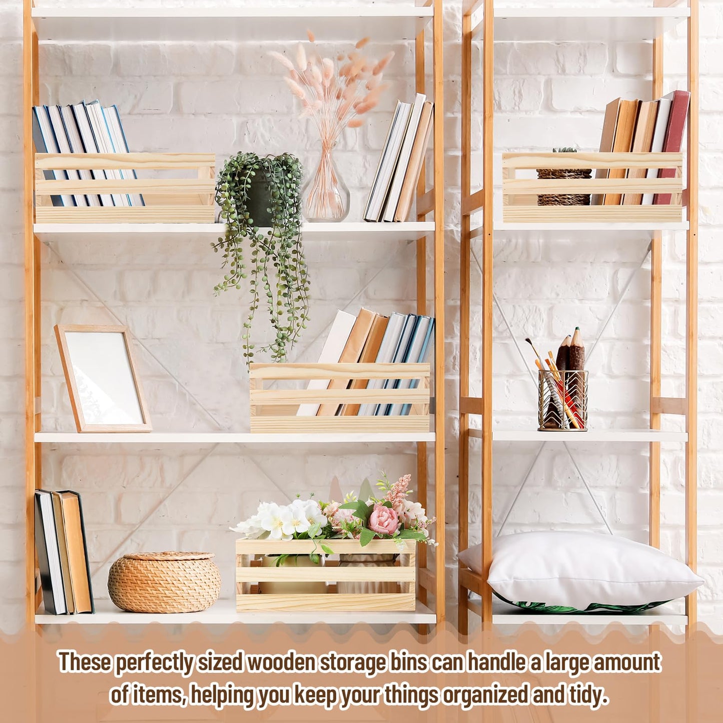 Cinnvoice 6 Pcs 9.5'' 250th Anniversary Small Wooden Crate for Storage 4th of July Unfinished Wood Crate Bulk Rustic Decorative Display Box Natural Bin Closet Organized for Kitchen Office Home