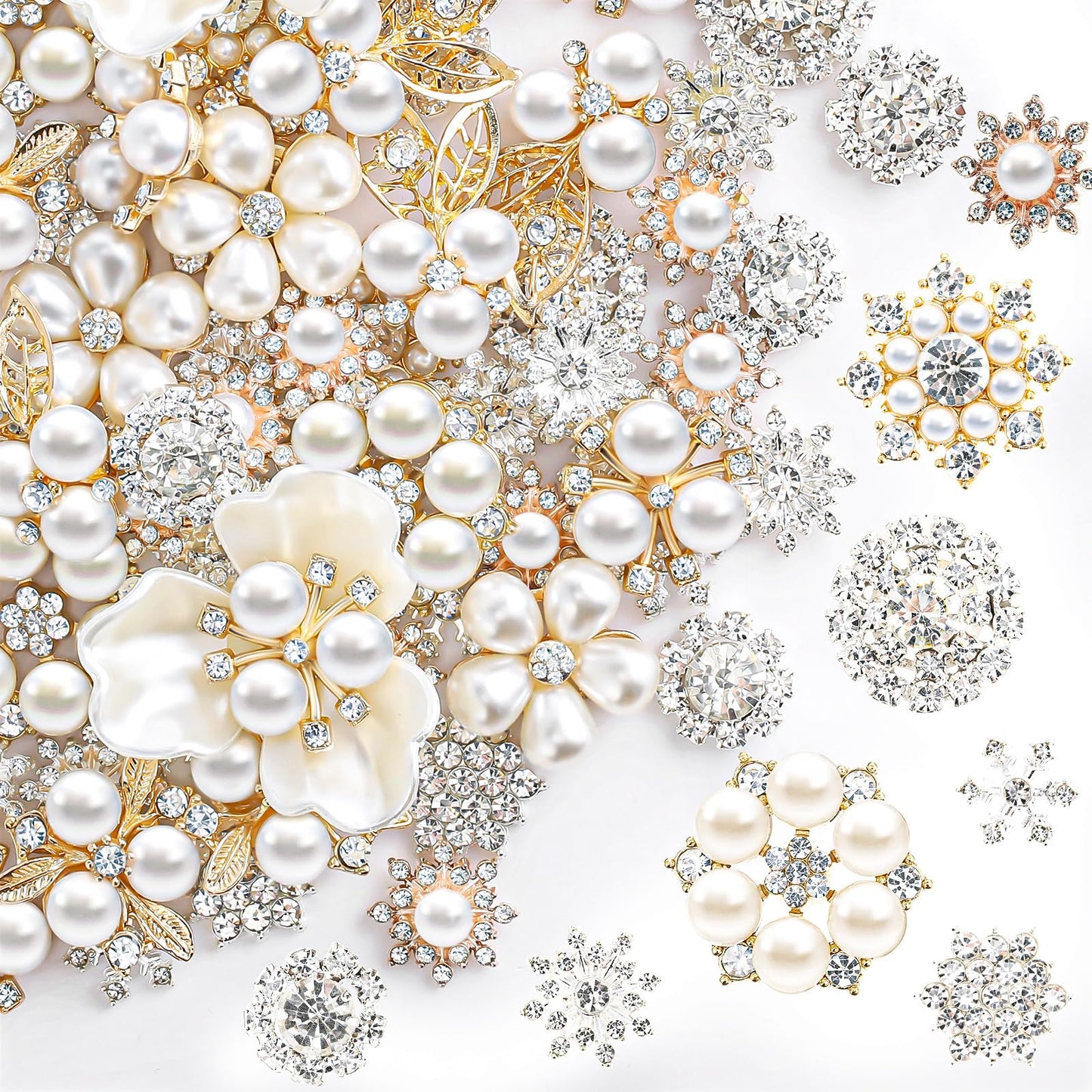 Wavwavw 160 Pcs Flat Back Pearls Rhinestone Buttons for Crafting Faux Pearl Embellishments Bulk for Jewelry DIY Craft Wedding Bouquet Hat Dress Hair Gift Decoration Party Accessories (Gold)