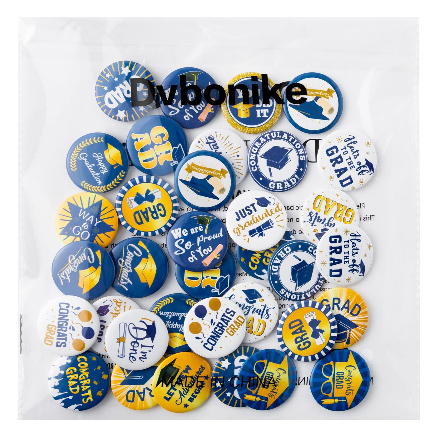 Dvbonike 40Pcs Graduation Button Pins, Class of 2024 Round Badges for Congrats Grad, Graduation Ceremony Party Gifts Supplies Blue and Gold Clothing Bag Decoration for College School Students