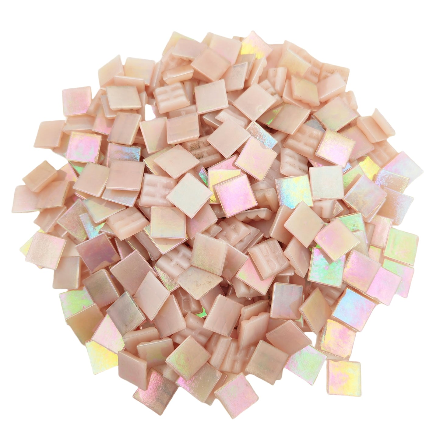 320PCS Square Iridescent Stained Glass Mosaic Tiles, 1.1LB Mosaic Tiles for DIY Crafts, 0.6" Bright Mosaic Glass Pieces for Art Craft and Home Decorations (Iridescent Light Pink F434, 0.6")