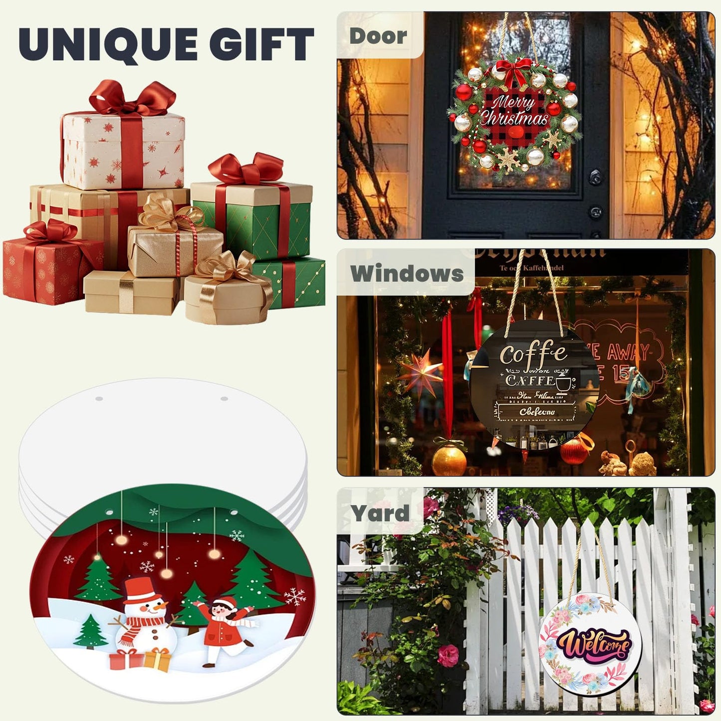 AceSubli 10 Pcs Sublimation Door Hanger Blanks 8 Inch, Round Metal Sublimation Sign Blanks, Aluminum Sublimation Ornament Door Hanger Metal Sign Blank for Yard Home Christmas Halloween Decor