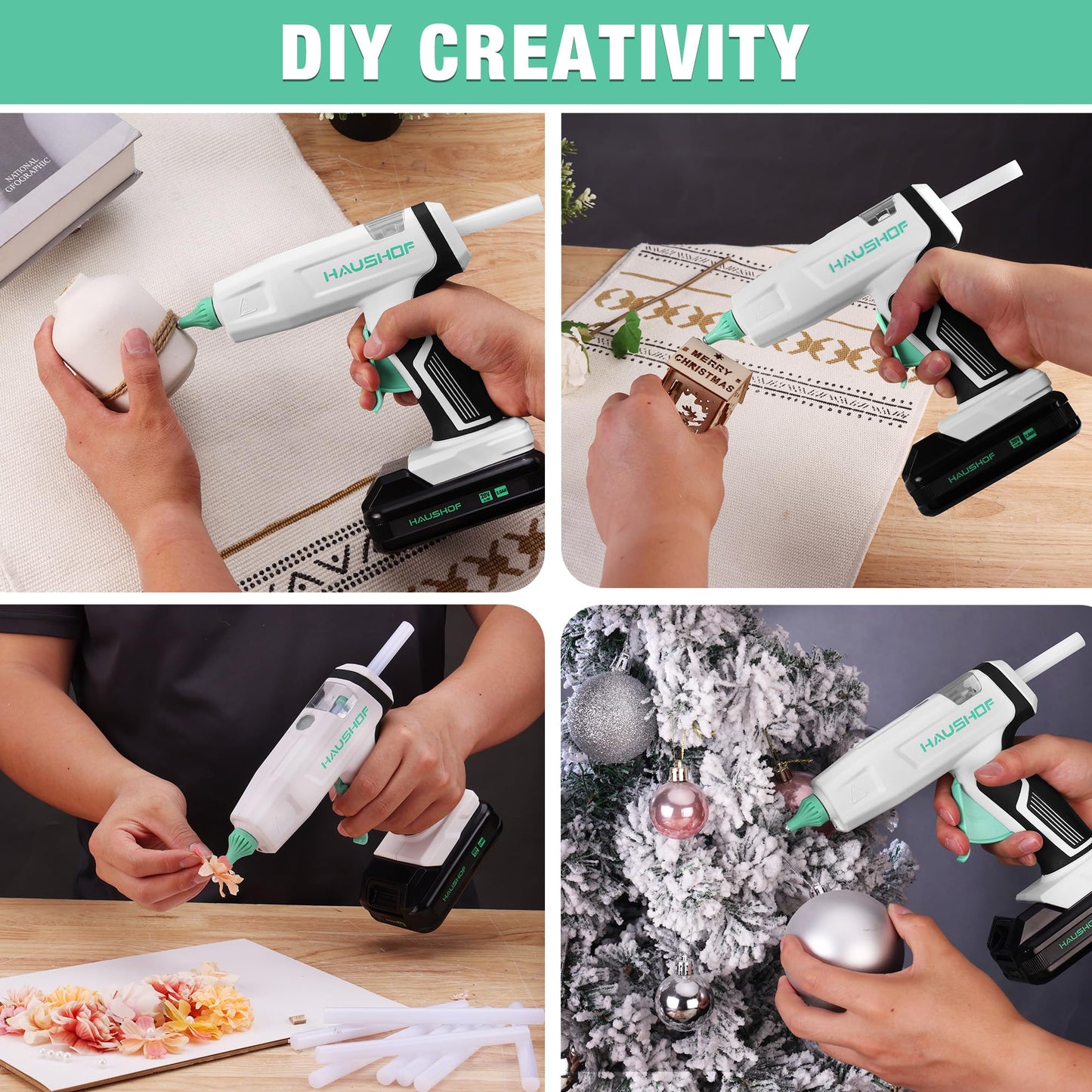 HAUSHOF Cordless Hot Glue Gun, 20V Glue Gun with 20 PCS Full Size Sticks, Drip-Free Fast Preheating Glue Gun Kit for DIY & Crafts, Repair and Construction, Rechargeable Battery and Charger Included