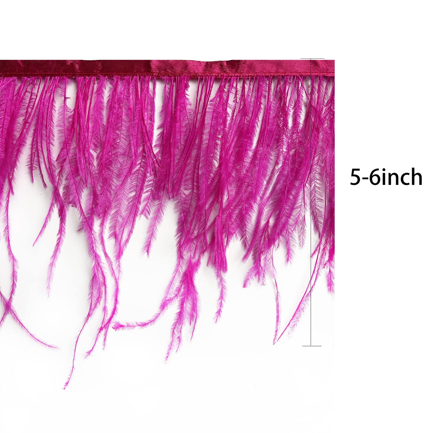 Happy feather 2 Yards 5-6inch Pink Ostrich Feathers Trim Fringe for DIY Dress Sewing Crafts Costumes Decoration-Fuchisa