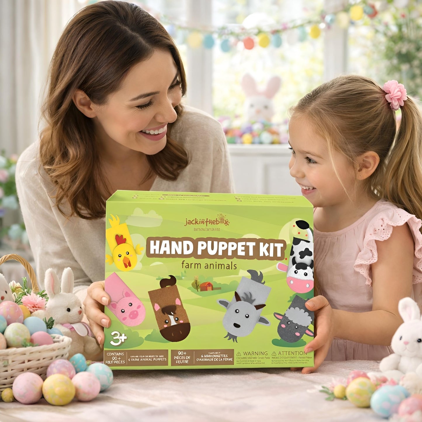 jackinthebox Hand Puppet Making Kit - 6 Farm Animals Felt Puppet Craft Kit for Kids,Creative DIY Arts & Crafts Kit Make Your own Puppets for Storytelling Role Play,Easter Craft Gifts for Kids Ages 4-8