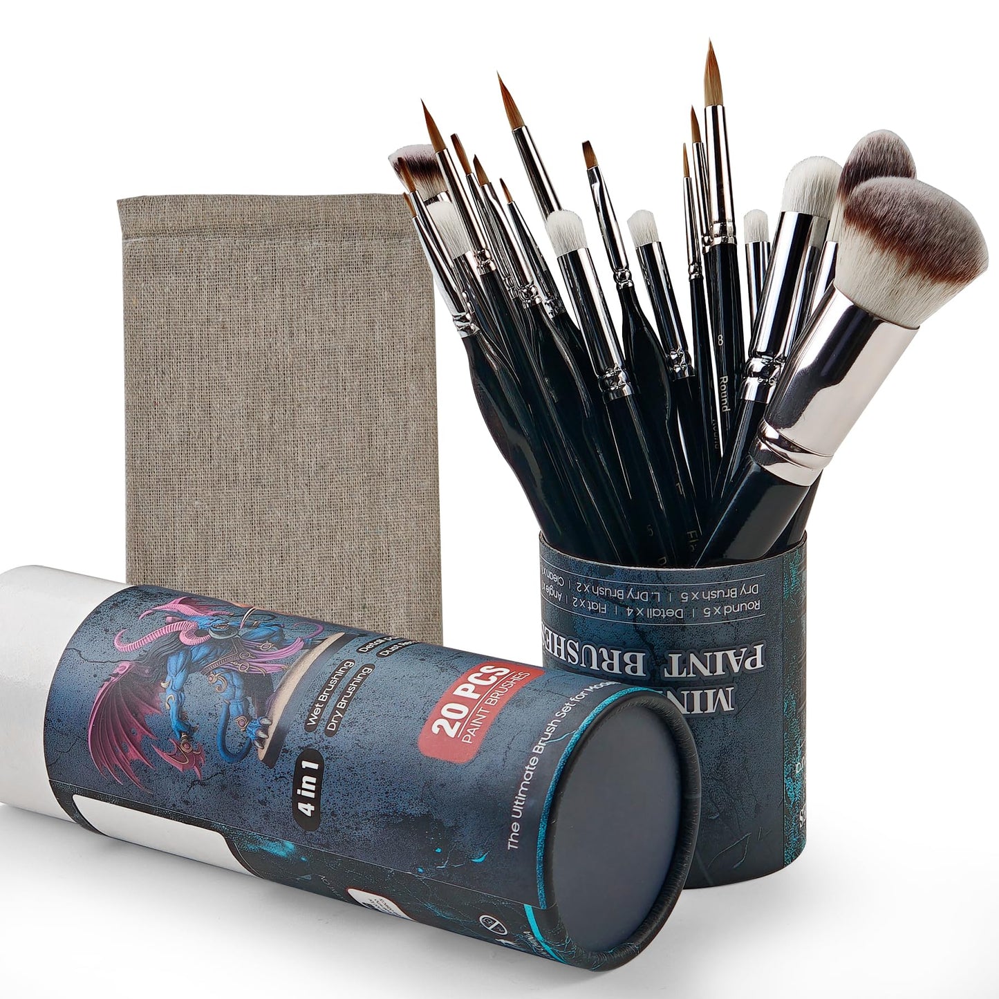 KOVIEDE Miniature Paint Brushes Dry Brush, 20PCS Fine Detail Paint Brush Set for Blending, Dusting, Acrylic Oil Watercolor Painting, Model Painting, Crafts, Paint by Numbers