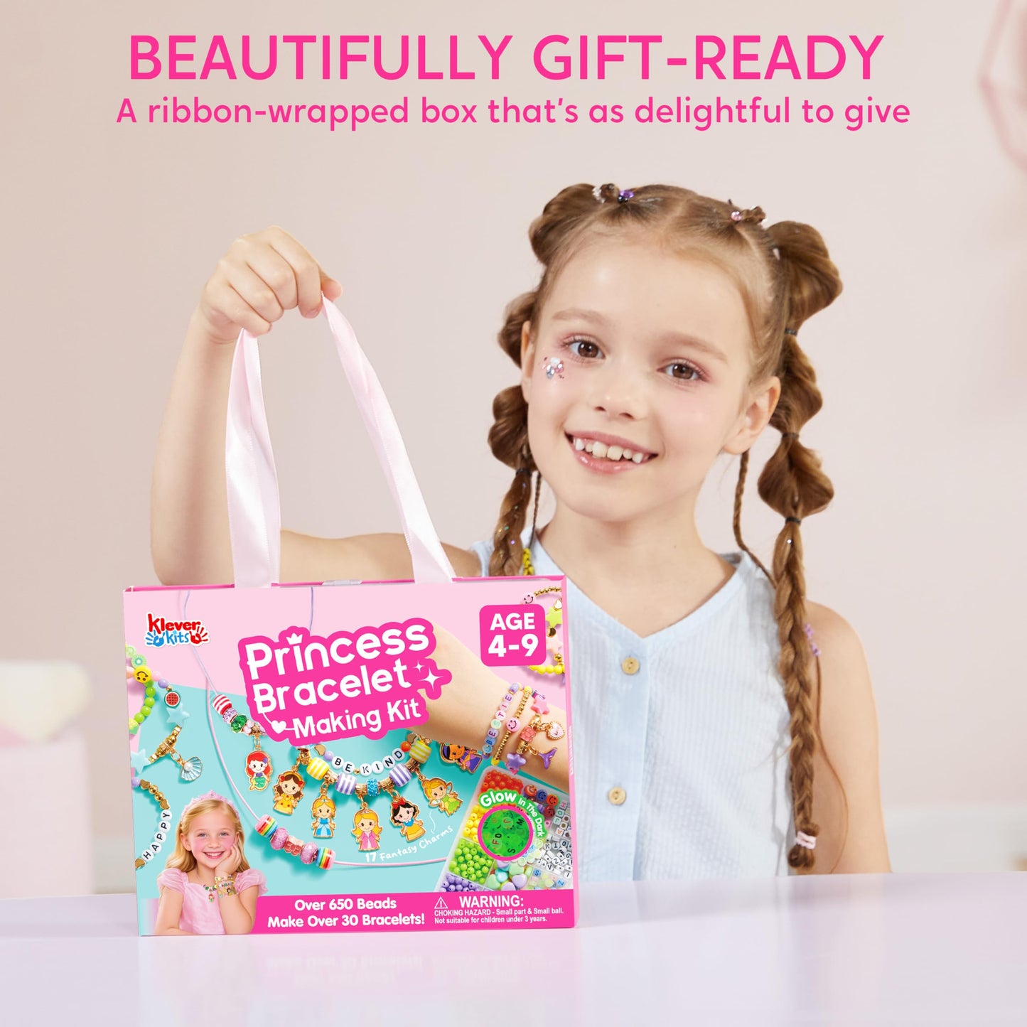 JOVA Klever Kits Princess Bracelet Making Kit, Jewelry Making Kit, Bracelets for Girls, Crafts for Kids, 4 Year Old Girl Birthday Gifts, Over 650 Beads, Make 30+ Designs