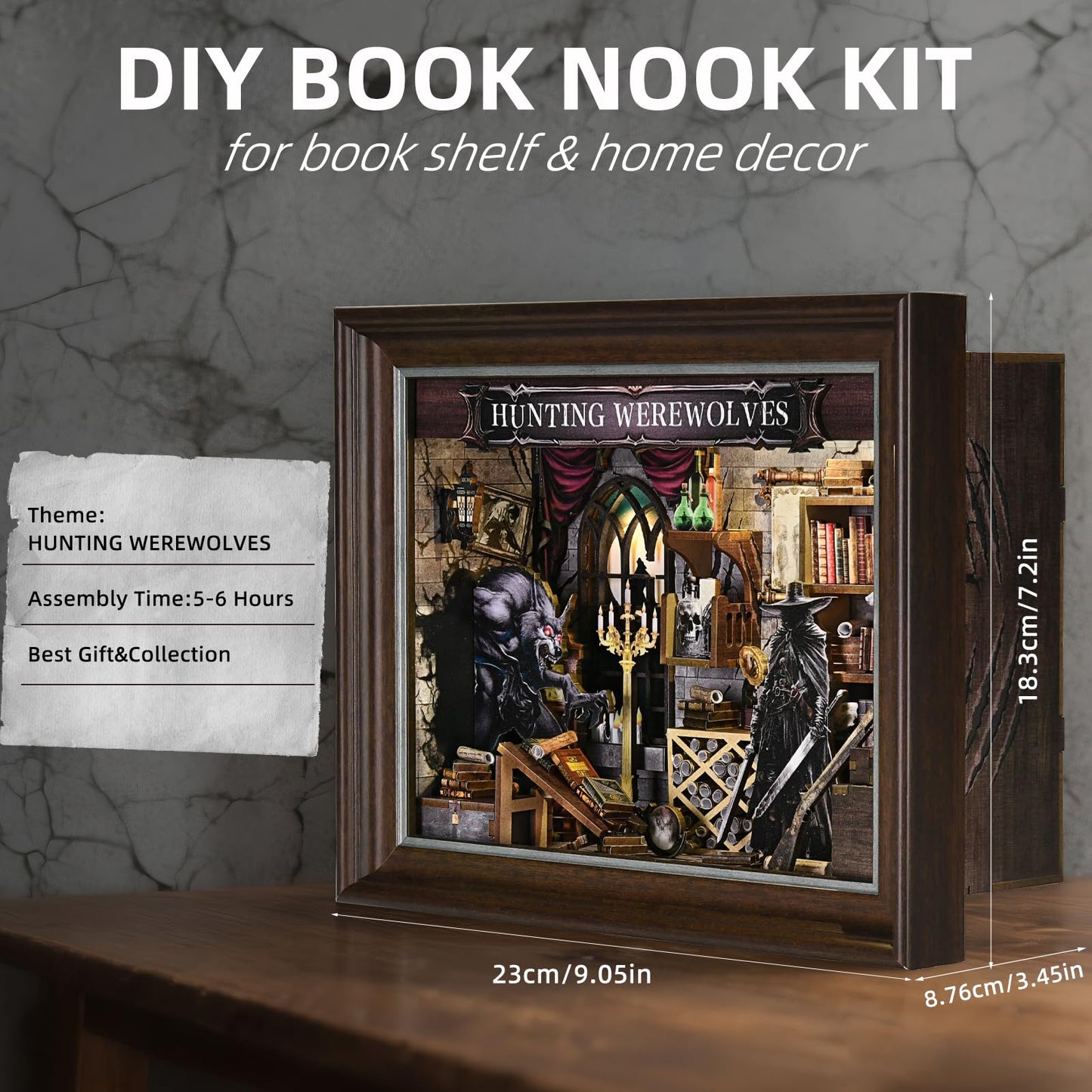 ETKVR Book Nook Kit, Picture Frame Booknook, Wall Mounted Miniature Dollhouse Kit, DIY 3D Wooden Puzzle for Home Bookshelf Decoration - Witcher Hunting Werewolves