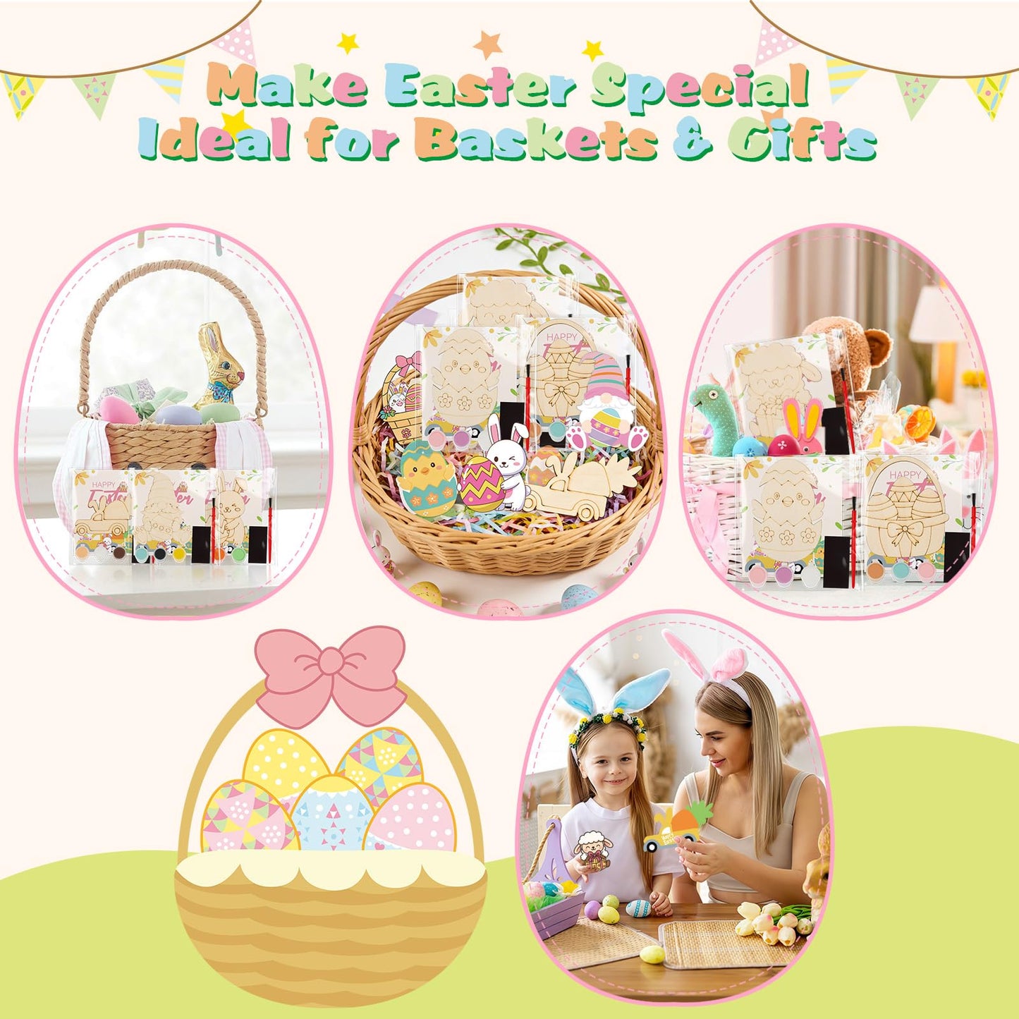 Bafeil 24 Set Unicorn Birthday Party Favors - Wooden Painting Crafts Kit with Cards, Fridge Magnets for Group Prizes, DIY Unicorn Birthday Decorations, Goodie Bag Stuffers, Gift