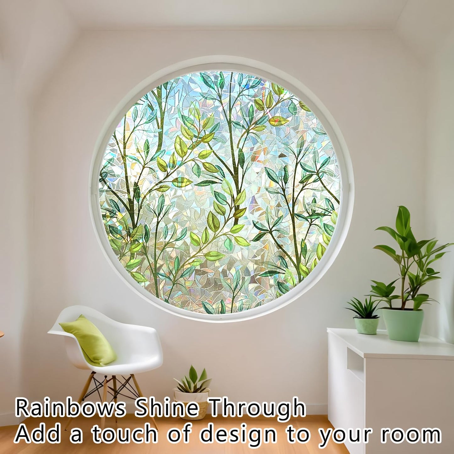 Window Privacy Film Rainbow Window Film – Decorative Static Cling Window Sticker with 3D Stained Glass Effect(35.4 x 78.7 inch) Includes 3 Installation Tools