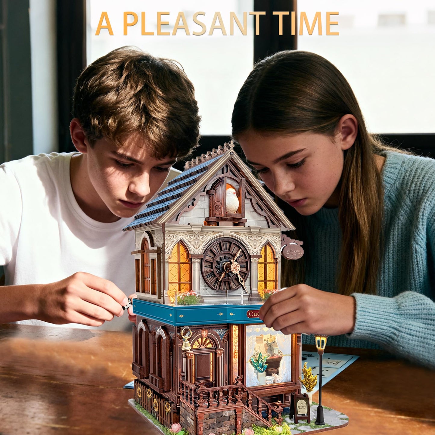 SUNNINO Miniature Dollhouse Kit, Cuckoo House 3D Wooden Puzzles for Adults Mini House Building Kit with 3 Modes Touch Switch Christmas Birthday Gifts Home Decor for Adults and Teens