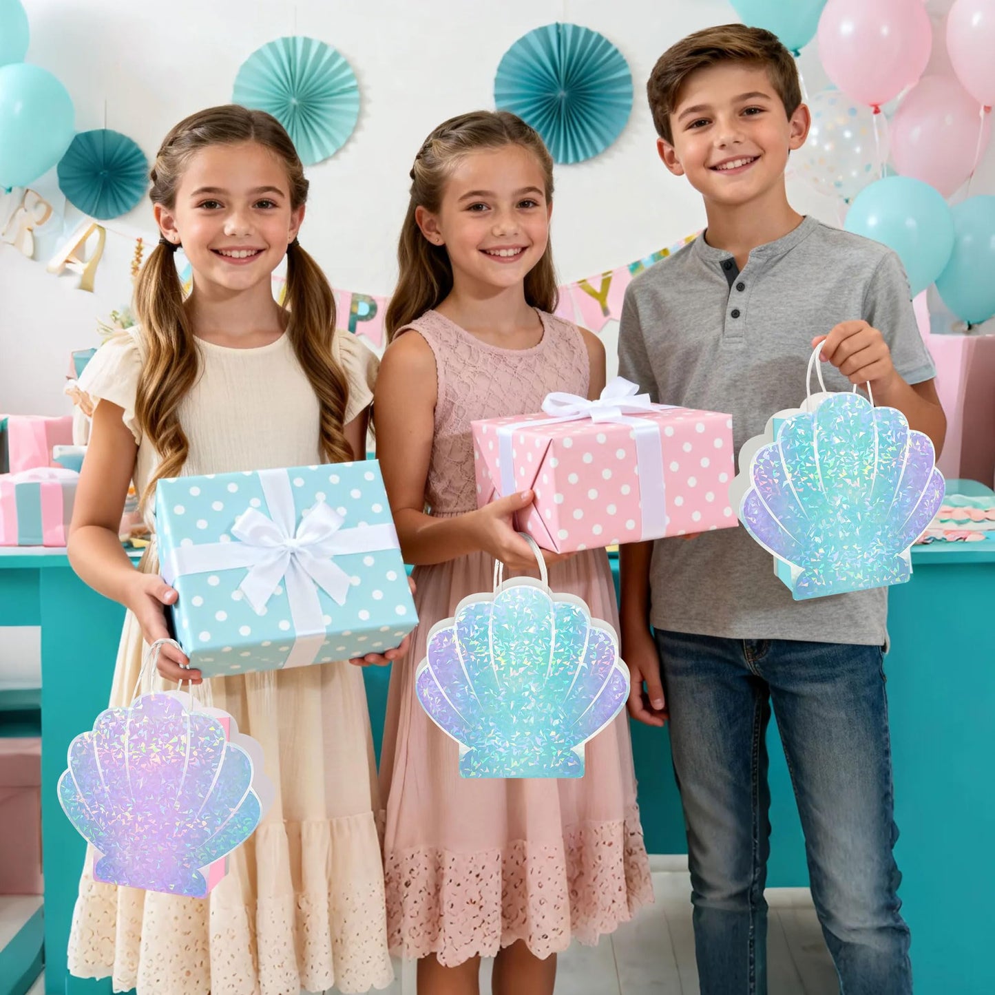 ALOVYY Mermaid Party Favor Bag Seashell Gift Bags for Shell Mermaid Birthday Decorations and Under the Sea Theme Party Ocean Beach Goodie Treat Supplies