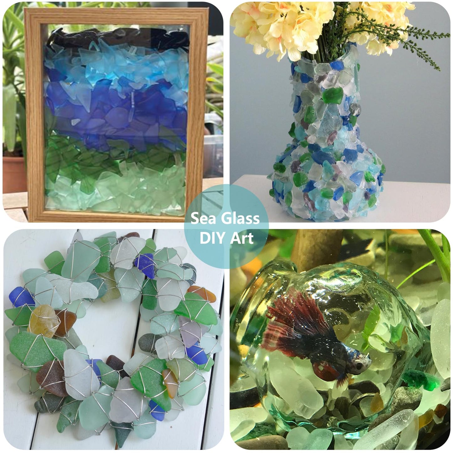 Sea Glass for Crafts - 34oz Green Frosted Seaglass Pieces - Vase Filler and Aquarium Ornament, DIY Craft Supplies for Art, Beach Weddings, and Home Decor