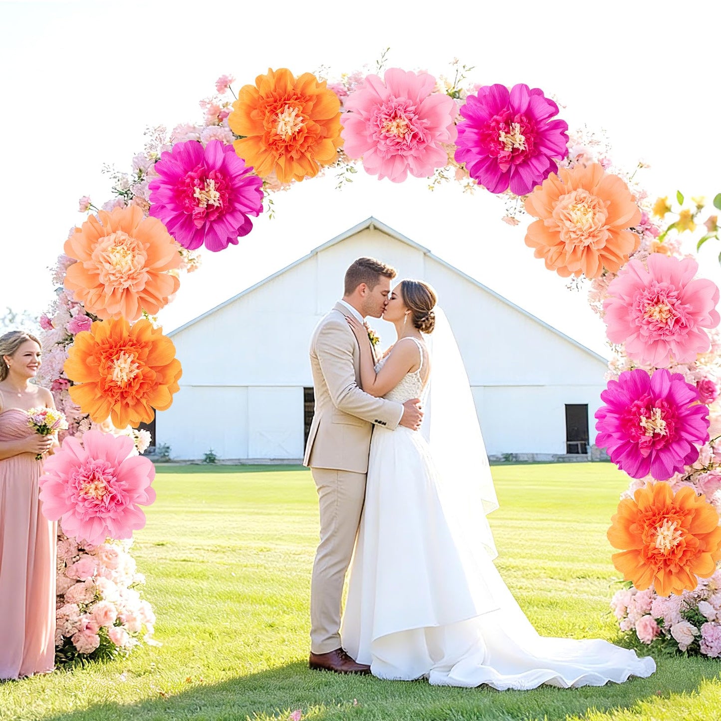 SUNBEAUTY 12PCS Large Paper Flowers 12 Inch Pink Orange Tissue Paper Flowers Pink Orange Giant Crepe Paper Flowers for Girl Women Birthday Wedding Flower Backdrop Wall Spring Garden Party Supplies