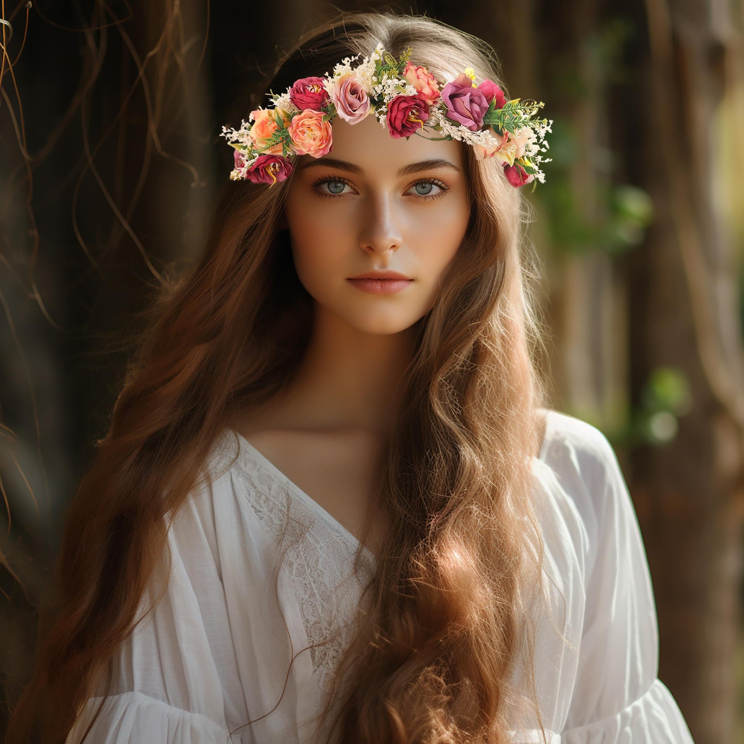 Vivivalue Rose Flower Crown Flower Garland Headband Hair Wreath Floral Headpiece Halo Boho Party Wedding