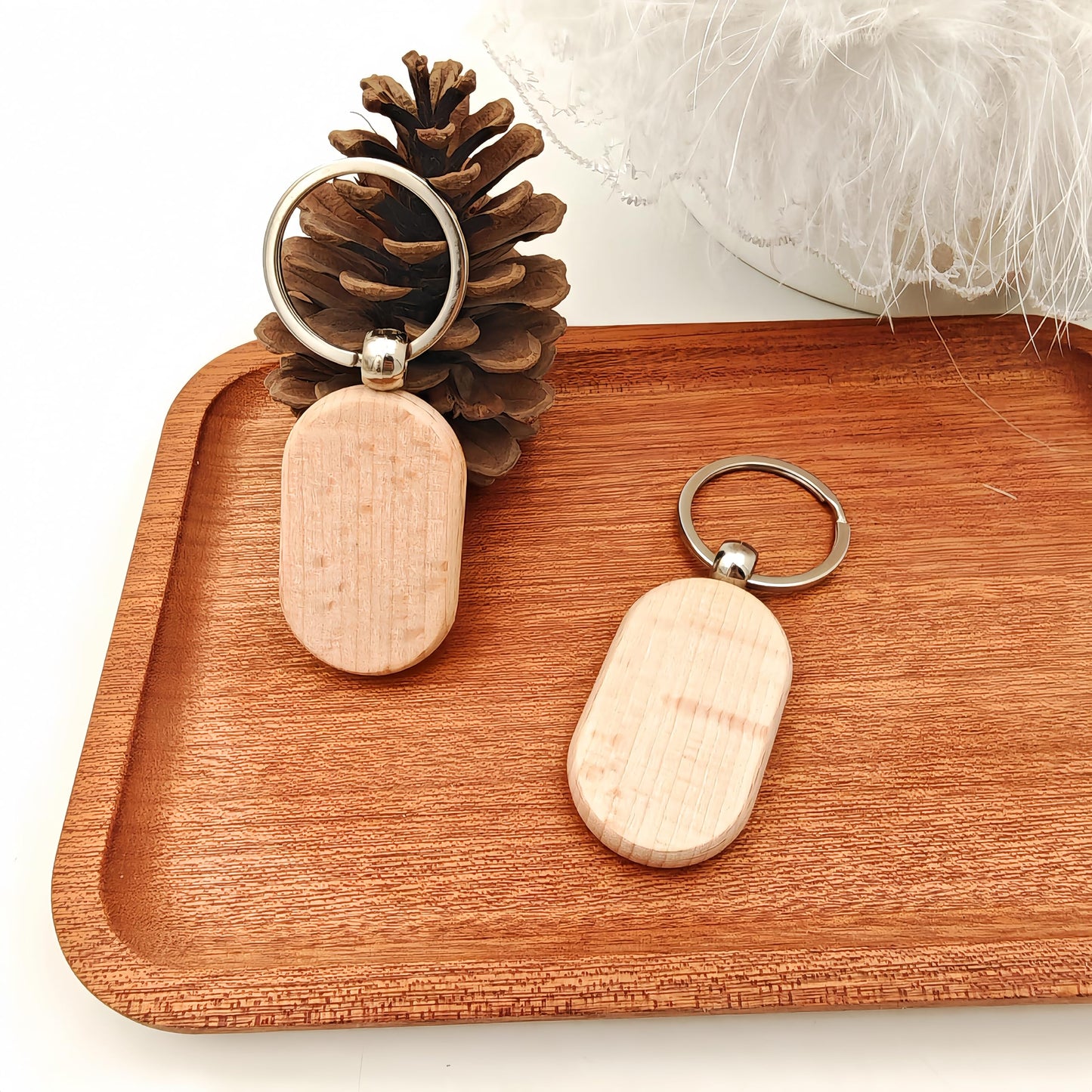50PCS Wood Keychain Blanks,Unfinished Wooden Key Rings with Metal Loops for Laser Engraving DIY Craft Christmas Ornaments (Playground Shape)