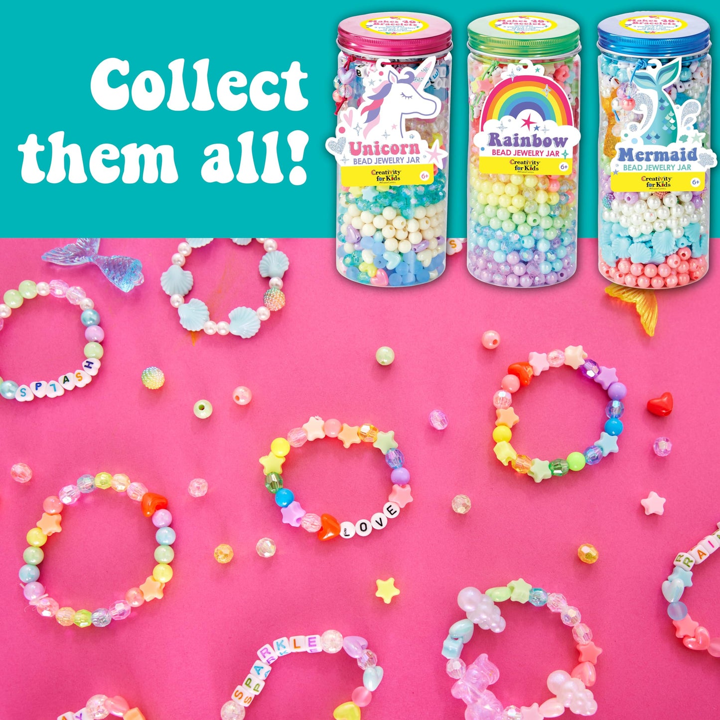 Creativity for Kids Mermaid Bead Jewelry Jar: Create 40+ Friendship Bracelets for Girls, DIY Girls Beads Jewelry Making Kit, Spring Crafts & Mermaid Gifts (Ages 6+)