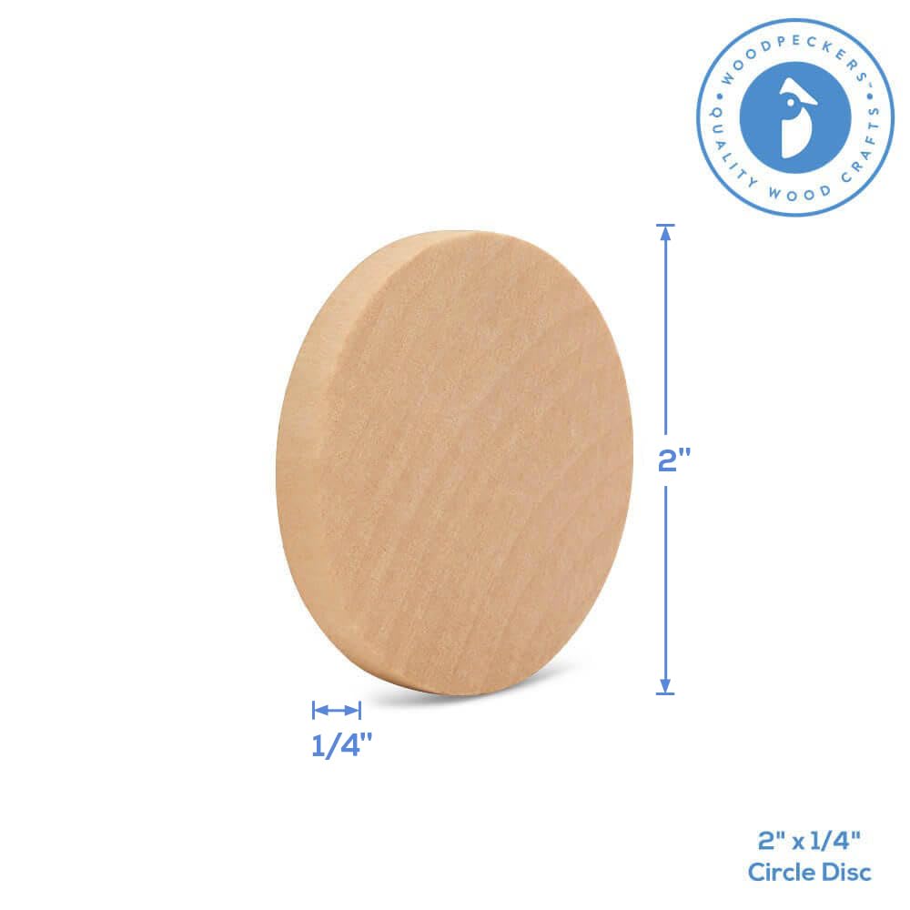 Wooden Circles – 2 x 1/4 Inch Wooden Discs – for Jewlery Making, Crafts, and DIY Projects – 50 Pieces by Woodpeckers