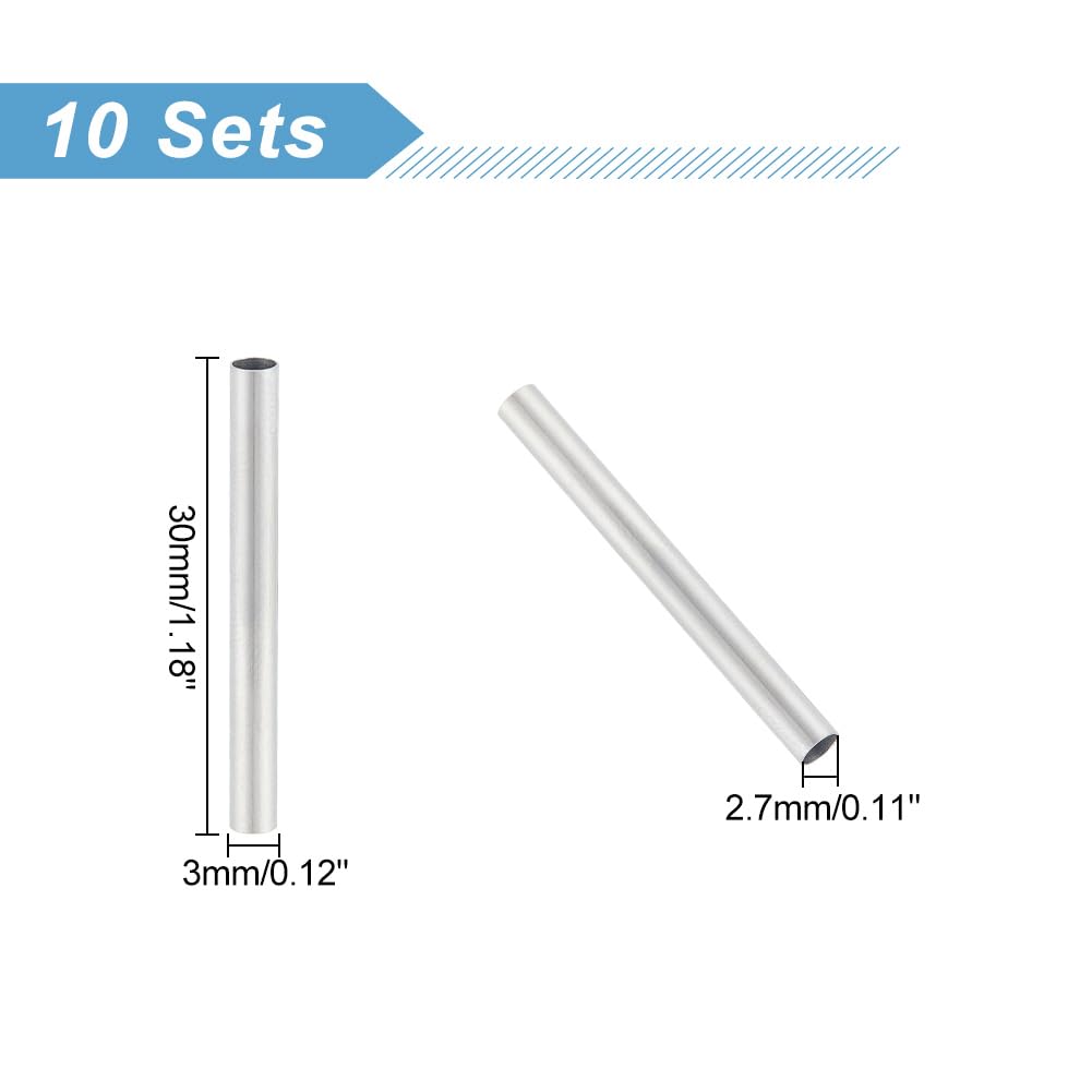 PH PandaHall About 200pcs 30mm Long Stainless Steel Tube Beads Straight Tube Charms Metal Smooth Finding Beads for Jewelry Crafts Making Findings, 2.7mm Hole Stainless Steel Color