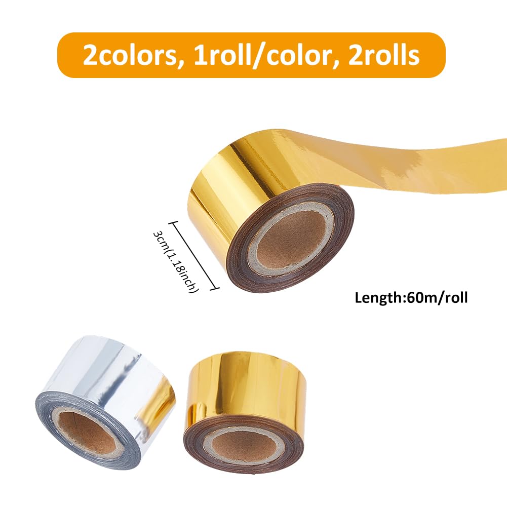 SUPERFINDINGS 2 Colors 60m/Roll Hot Foil Transfer Roll Hot Foil Stamping Paper 3cm Width Metallic Heat Transfer Foil Papers for Foil Quill/Heat Foil Pen Craft Scrapbooking Card Making