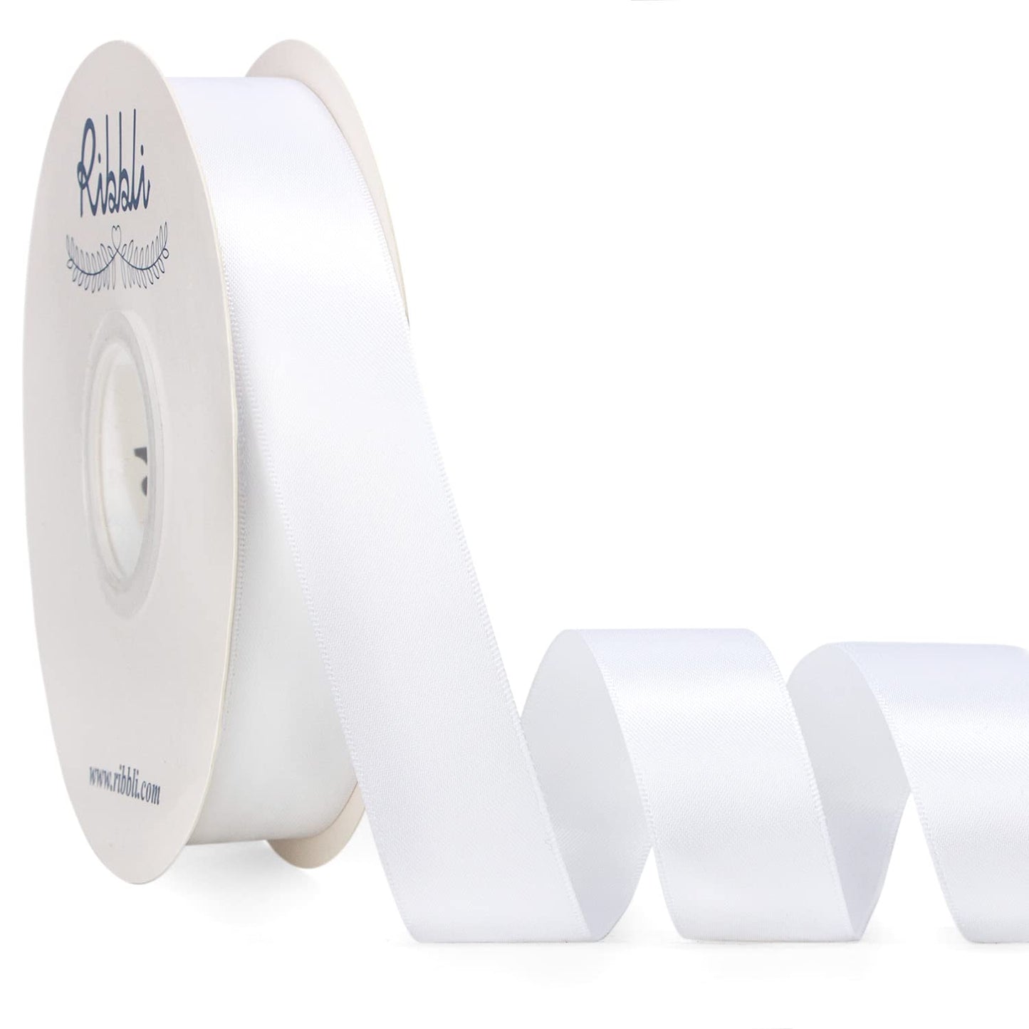 Ribbli White Satin Ribbon Double Faced Satin 1 inch x Continuous 50 Yards-White Ribbon for Gift Wrapping Crafts Wedding Decoration Bows Bouquet Floral Arrangement
