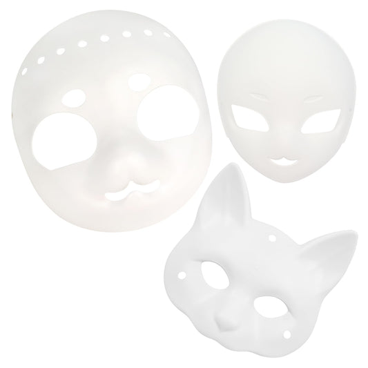 YLOVEFUR 3 PCS DIY Full Face Masks White Paintable Animal Fox Mask for Halloween Masquerade Cosplay Party Costume Accessories