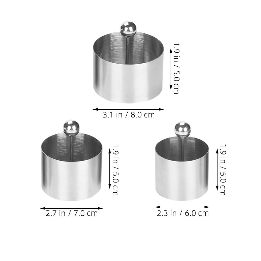 3pcs Sushi Mold with Pressers, Food Circle Cookie Cutter Ring, Stainless Steel Kitchen Utensil for Shaping Dessert Jelly Pastry Rice Balls Pastry 3.14 In