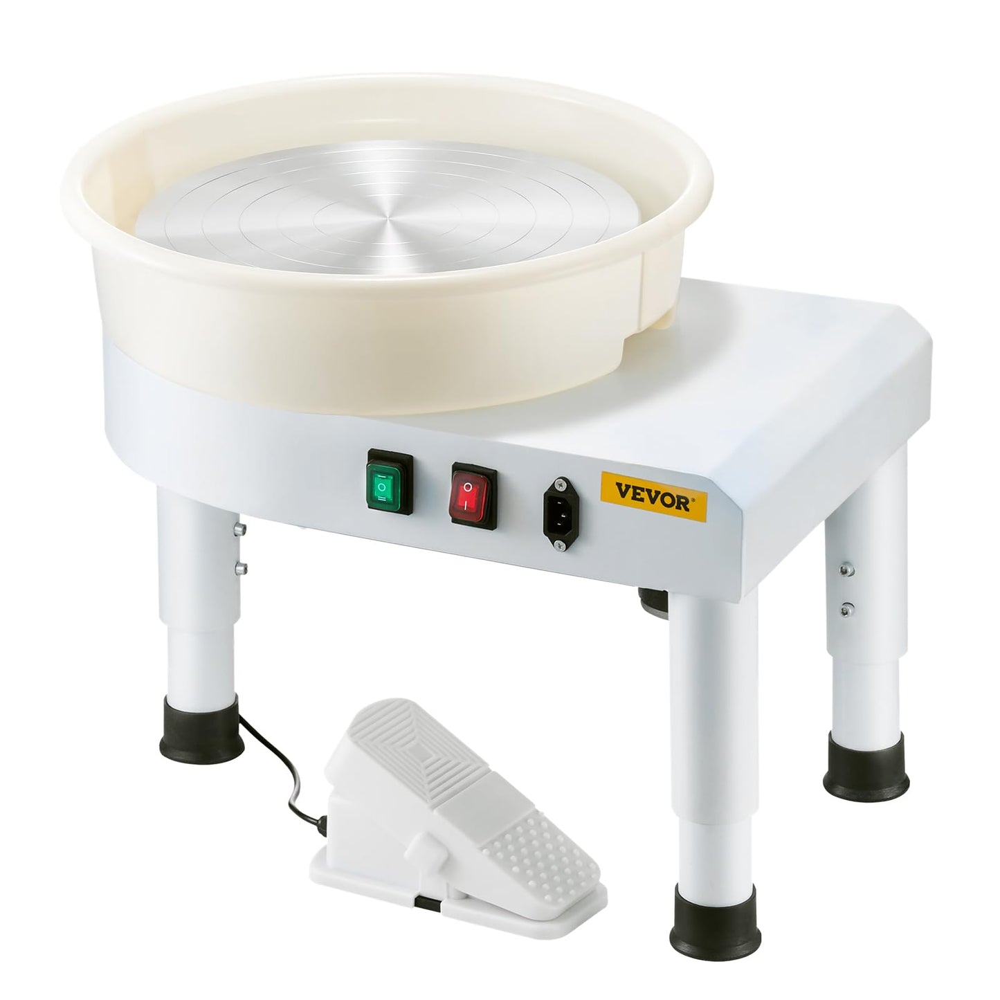 VEVOR 14in/35cm Pottery Wheel for Adults, 0-6in Lift-Table 450W Professional Pottery Kit with Foot Pedal Detachable Basin DIY Art Clay Potter's Wheel for Kids Adults Beginners at Home Pottery, White