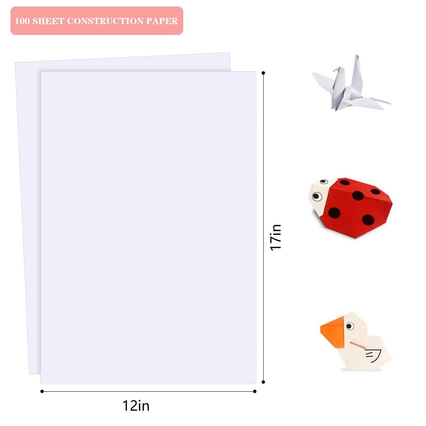 100 Sheets Arts Craft Paper for Drawing 12” x 17” White Construction Paper for Coloring, Creating, School Art Project Supplies, Standard Weight