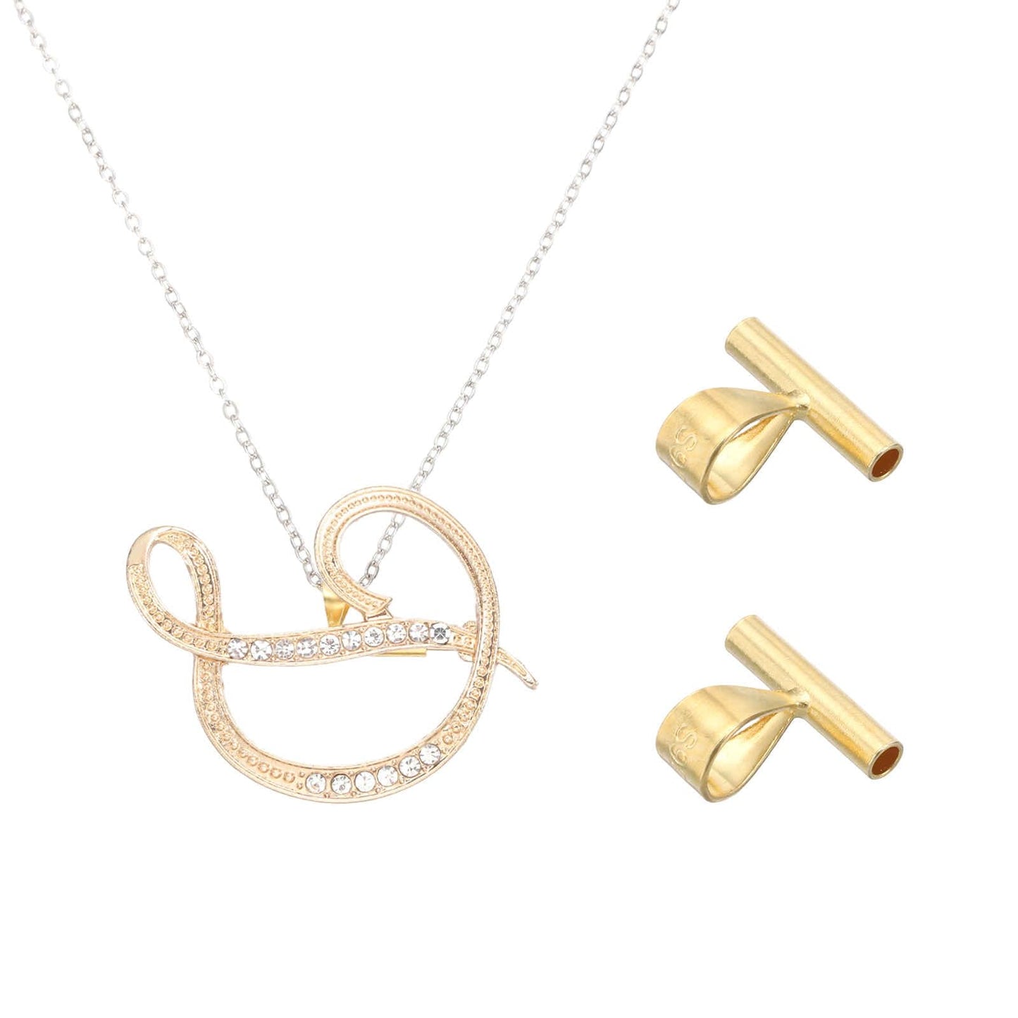 MECCANIXITY 2Pack Sterling Silver Brooch to Pendant Converter, 10mm Pin to Pendant Converters for Jewelry Making DIY Necklace Keychain, Gold