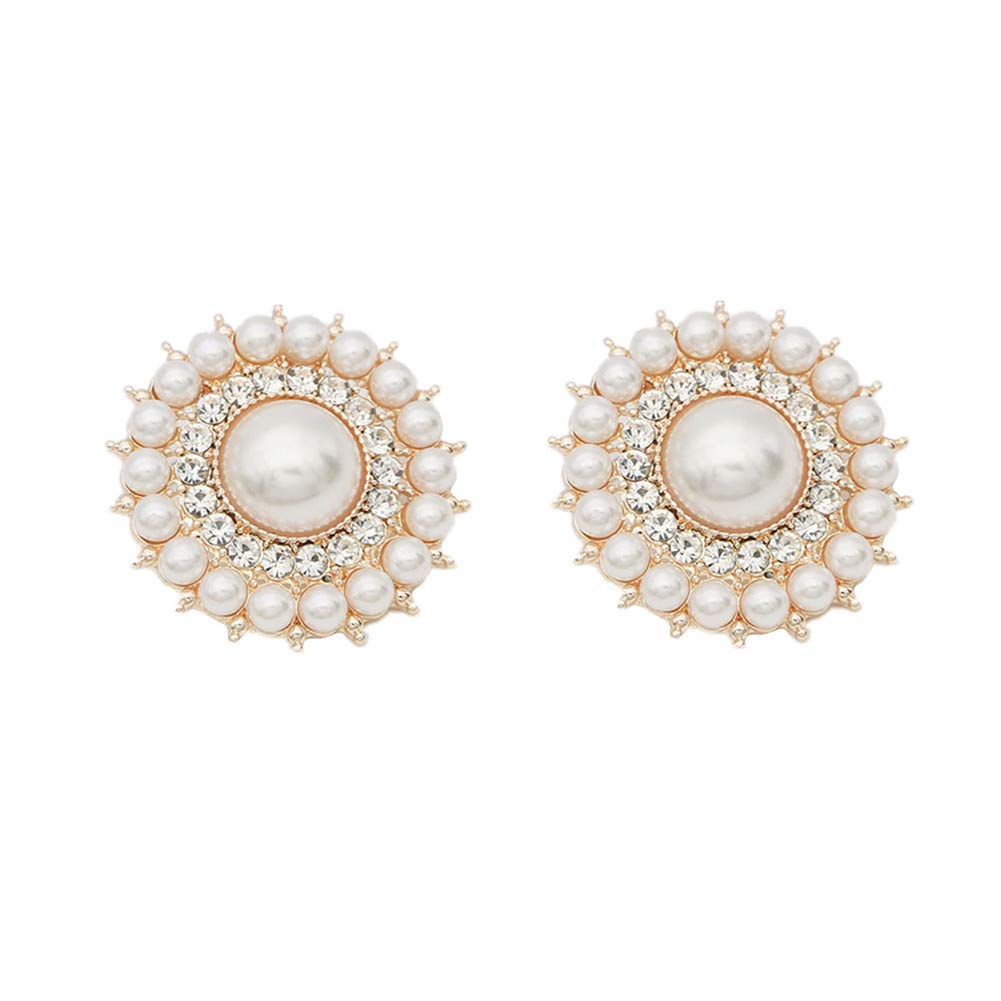 MLAVXCC 1 Pair Elegant Women's Round Pearls Rhinestones Shoe Clips Crystal Wedding Party Shoes Jewelry Decoration Charms (Gold)