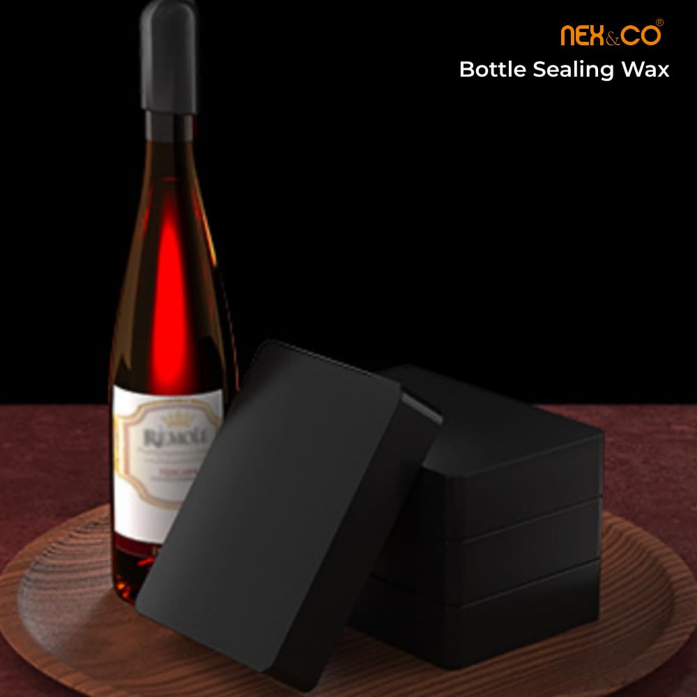 NEX&CO Bottle Sealing Wax Blocks - Resilient and Versatile Bottling Wax for Wine, Beer, and Liquor Bottle Sealing - 4 Black Nuggets 0.5lb with Teflon Tape - Seals 40-80 Bottles
