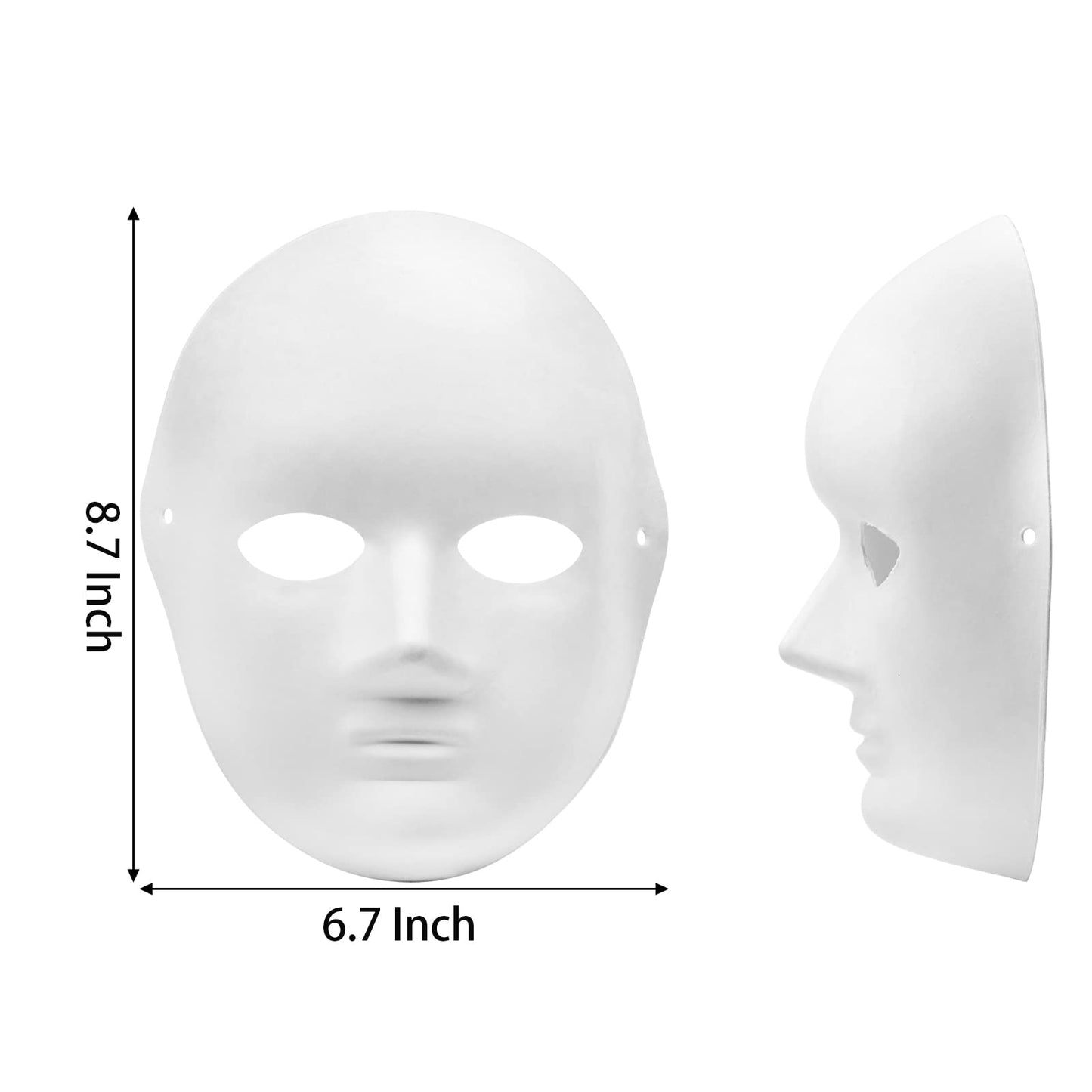 Nicunom 40 Pack DIY Full Face Masks, 2 Sizes Paintable White Plain Masks, Paper Mache Mask for Cosplay Halloween Christmas Mardi Gras Masquerade Dance Party, Blank Costume Masks