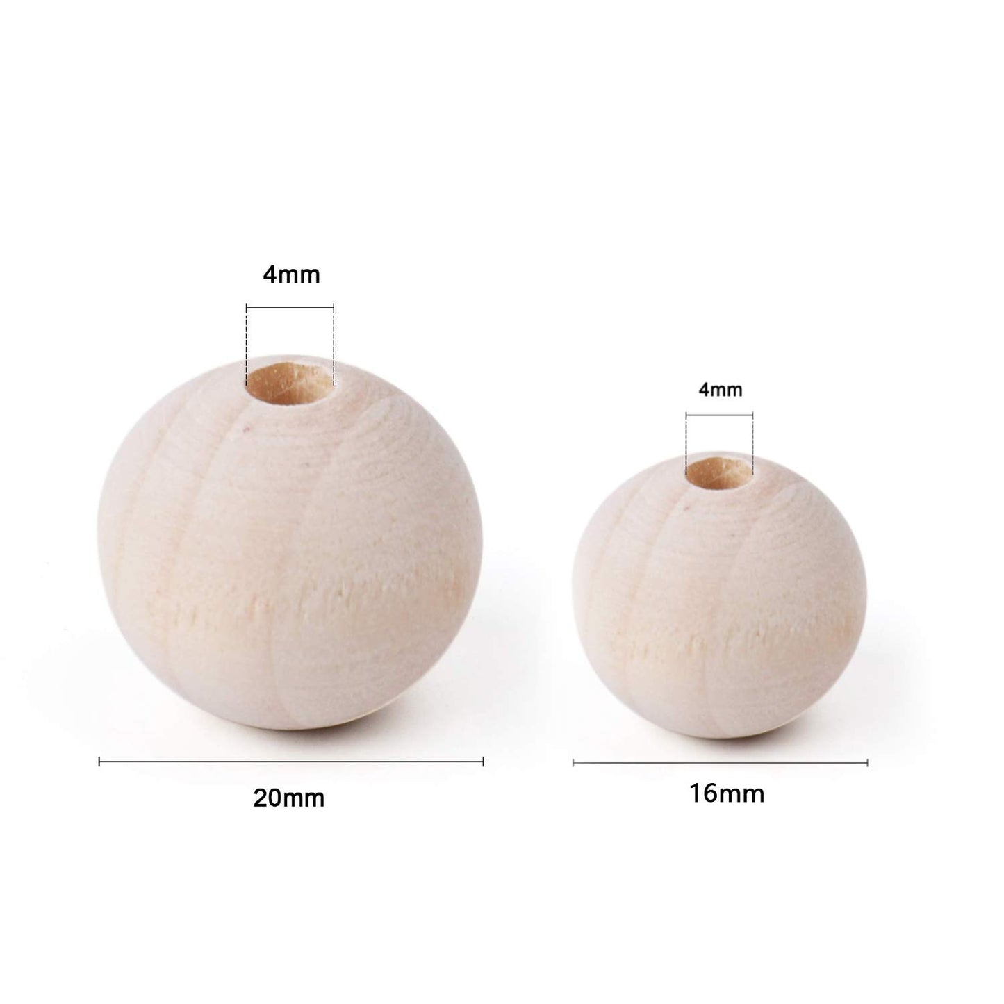Foraineam 600 Pieces 20mm and 16mm Wood Beads Unfinished Natural Wooden Loose Beads Round Ball Wood Spacer Beads for Crafts DIY Jewelry Making