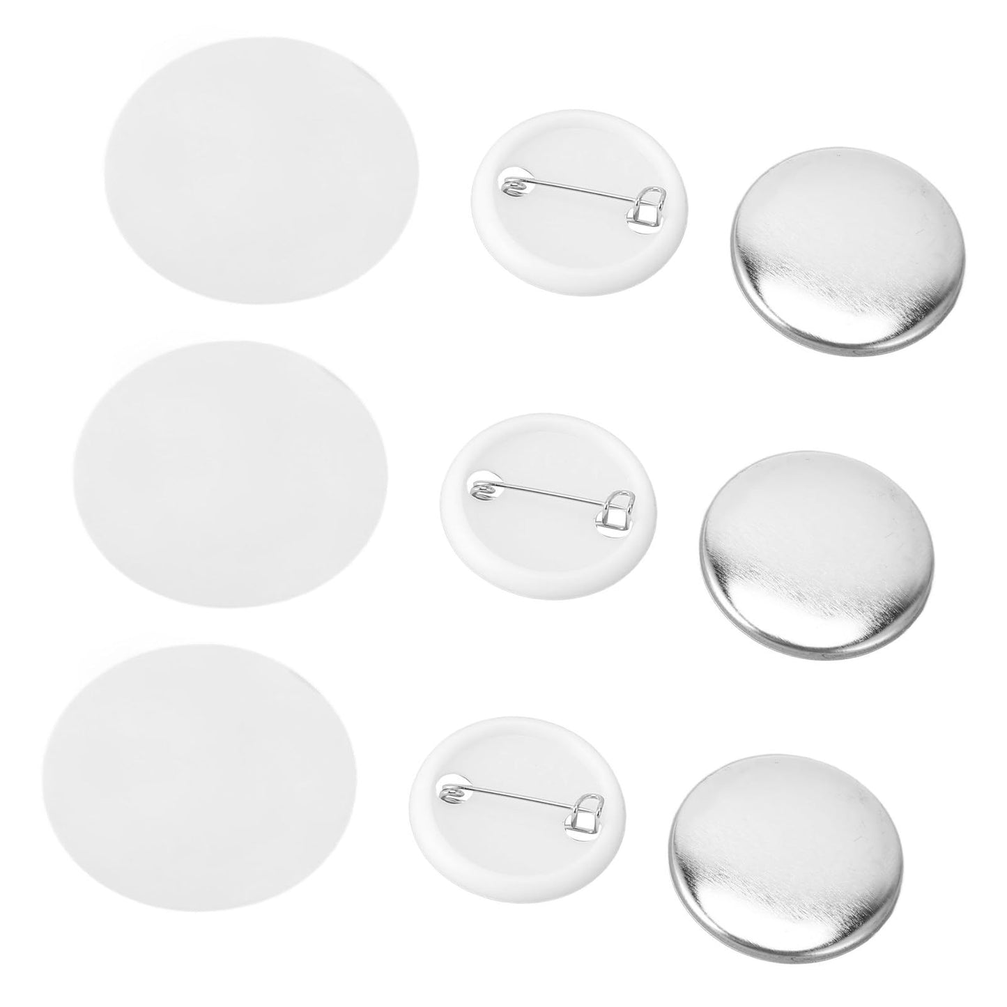 ALIESTFDNO 100 Sets Pin Back Button Parts, Round Shape Metal Pin Badge DIY Kit with Transparent Protective Film, for Clothes Backpacks Hats School Events (32MM)