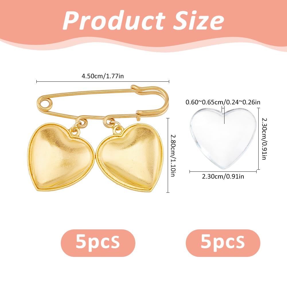 SUPERFINDINGS 5 Set Wedding Bouquet Photo Charm Gold Bridal Brooches Pins DIY Pin Brooch Making Kit Alloy Double Heart Style Pendant Memorial Photo Charm for Women Wedding Memory Bridal Jewelry Gift