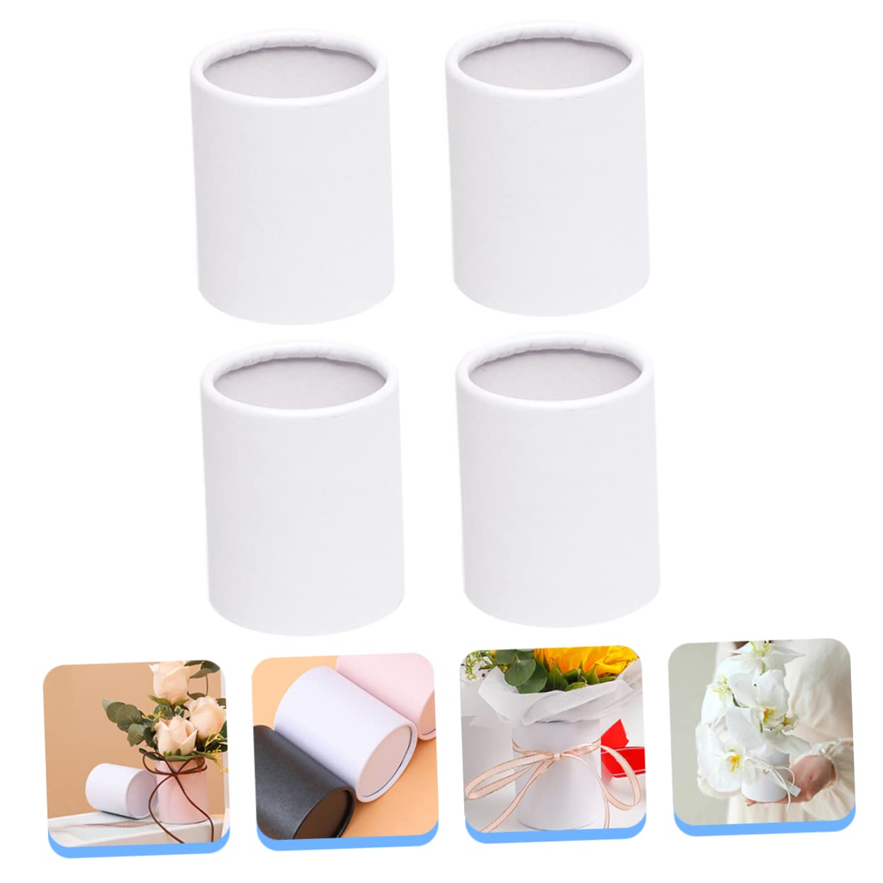 Angoily Flower Bouquet Hat Boxes, Mini Florist Tape Containers Packing Boxes Artificial Flowers Decorative Crinkle Ribbon Cardboard Clear Cylinder Fake White Paper Florist Supplies