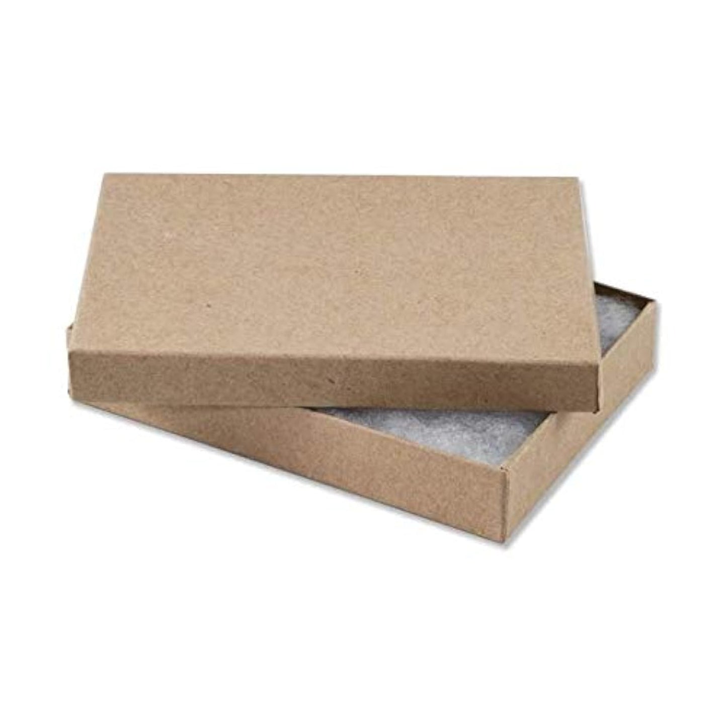 RJ Displays 25 Piece Pack Brown Kraft Paper Cotton Filled Lidded Jewelry Gift Box Necklace, Belt Buckle, Pendant, Brooch, Bracelet, Bangle, anklet -Size 5.25" X 3.75" X 1" (Brown Kraft)