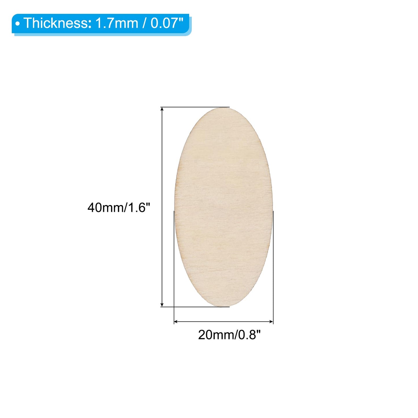 PATIKIL 40x20x1.7mm Wood Pieces, 100 Pack Unfinished Oval Wood Shapes Blank Wooden Cutouts Ornaments Natural for Christmas Party Craft Projects